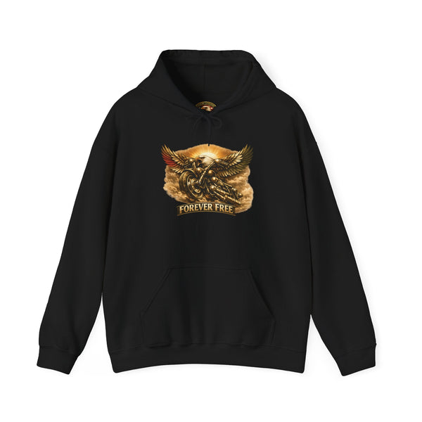 Forever Free Eagle Gold Hoodie - front patriotic gold eagle on motorcycle graphic