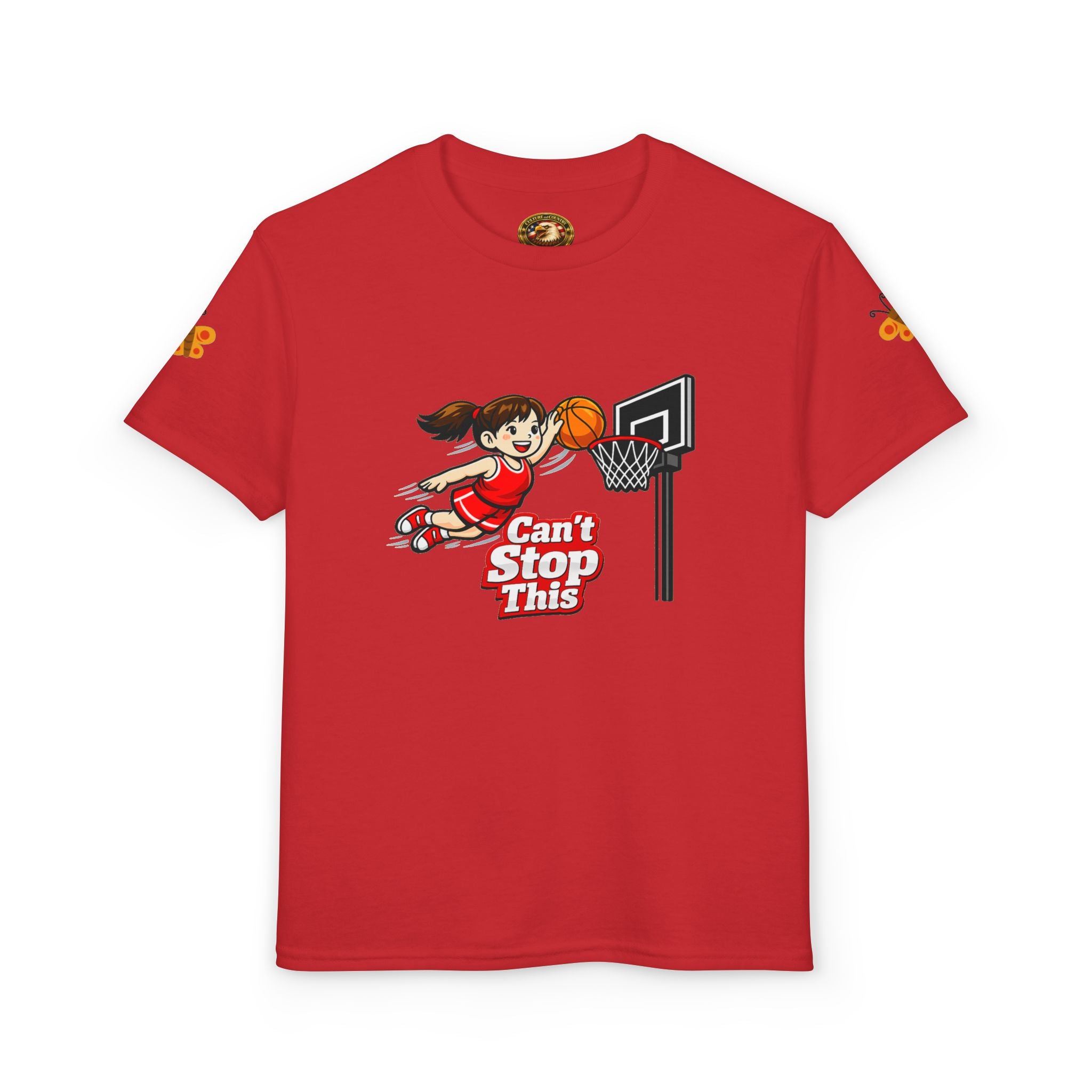 Can't Stop This Girl Youth T-Shirt - basketball graphic detail close-up