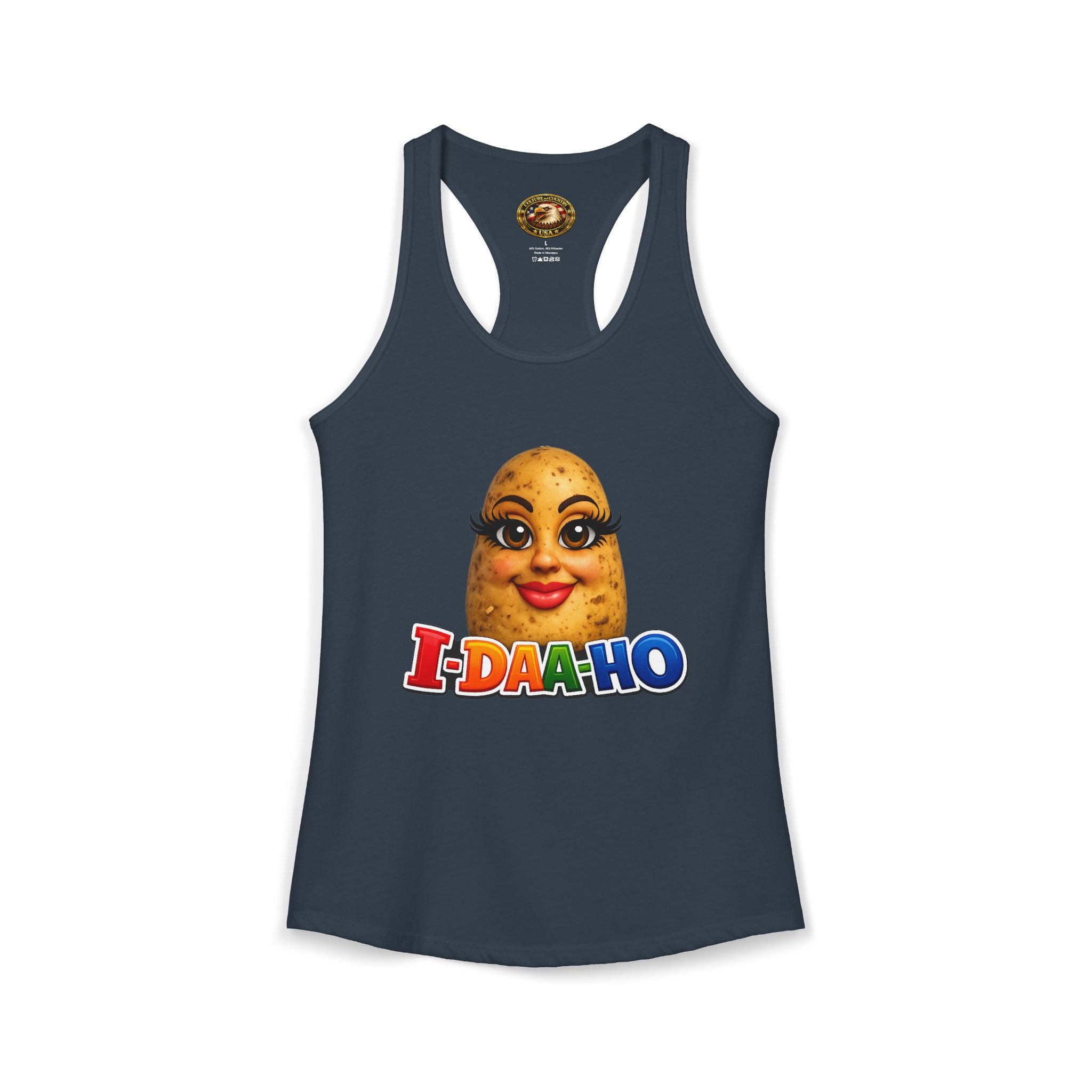 I-DAA-HO Potato Racerback Tank - back racerback cut detail view