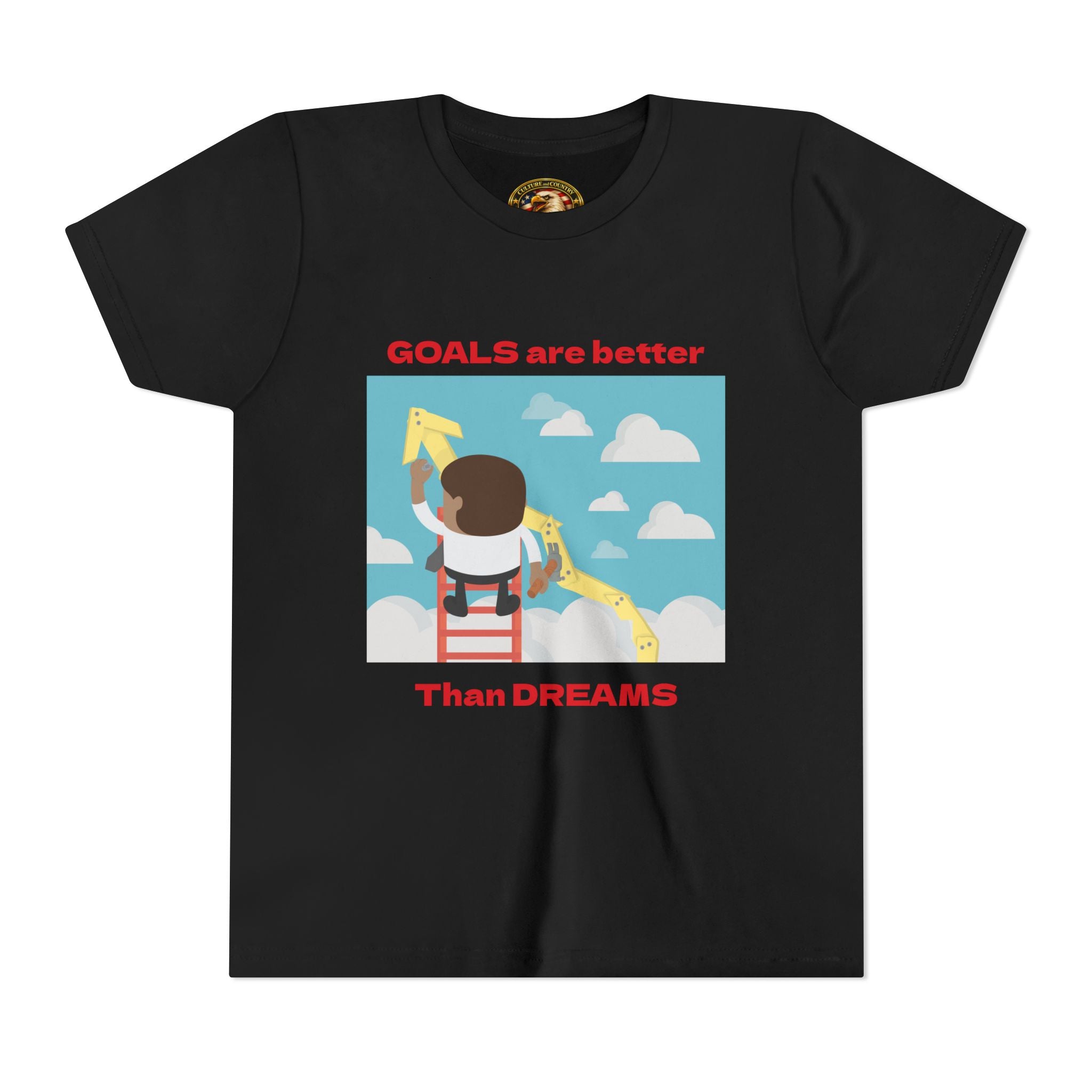 Goals and Dreams Youth T-Shirt - front motivational message graphic view