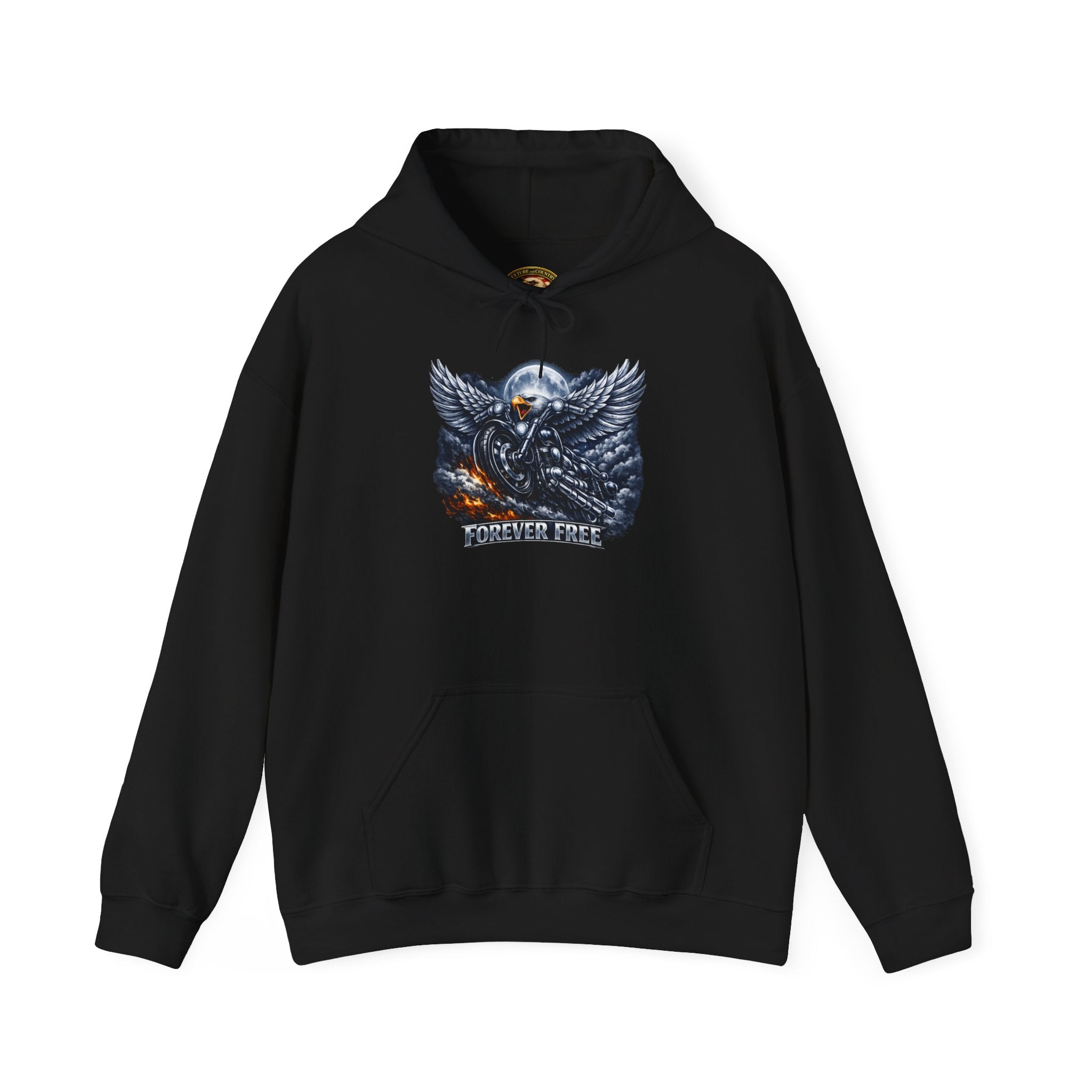 Forever Free Eagle Hoodie - front blue silver patriotic graphic view