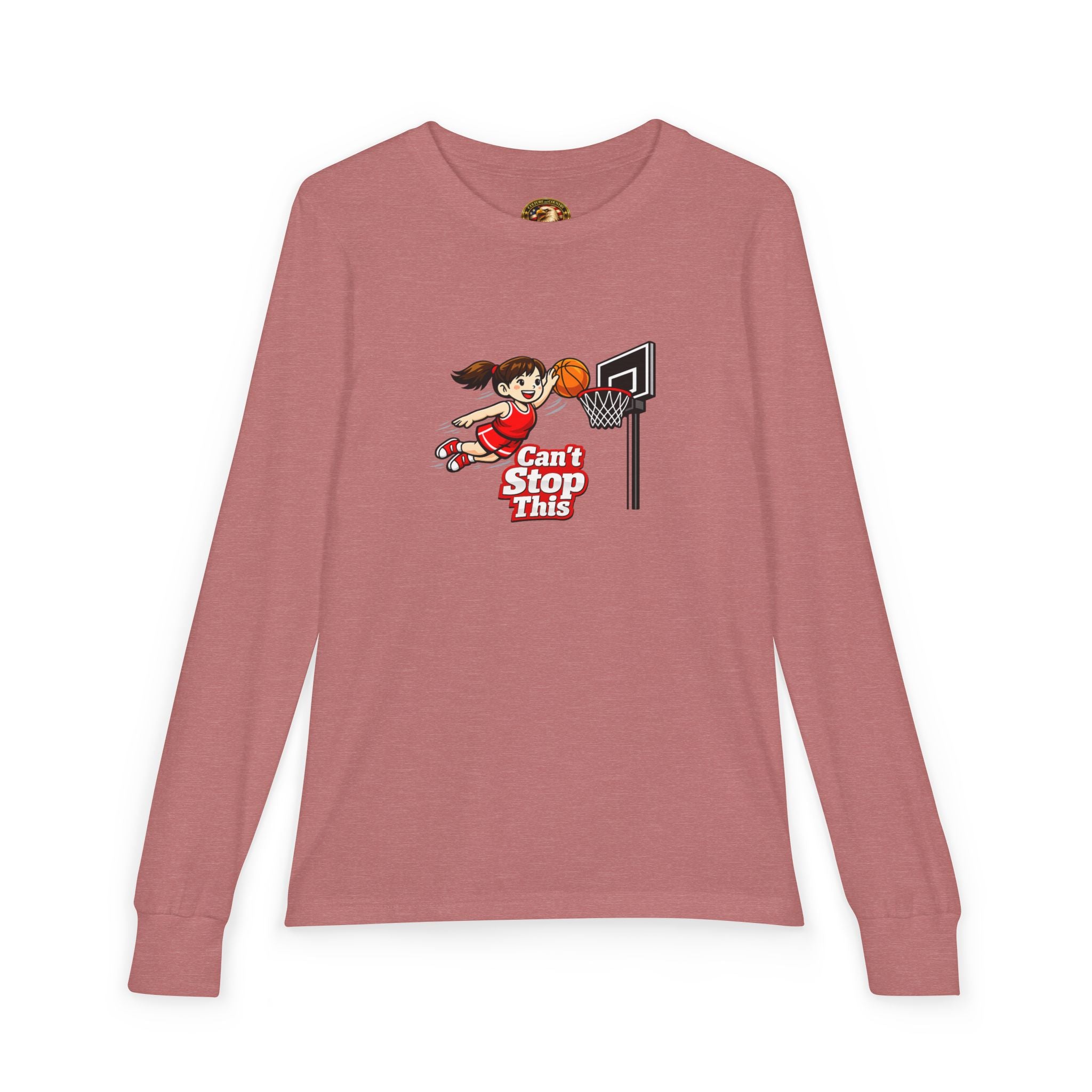 Can't Stop This Girl Long Sleeve - front girl dunking basketball graphic