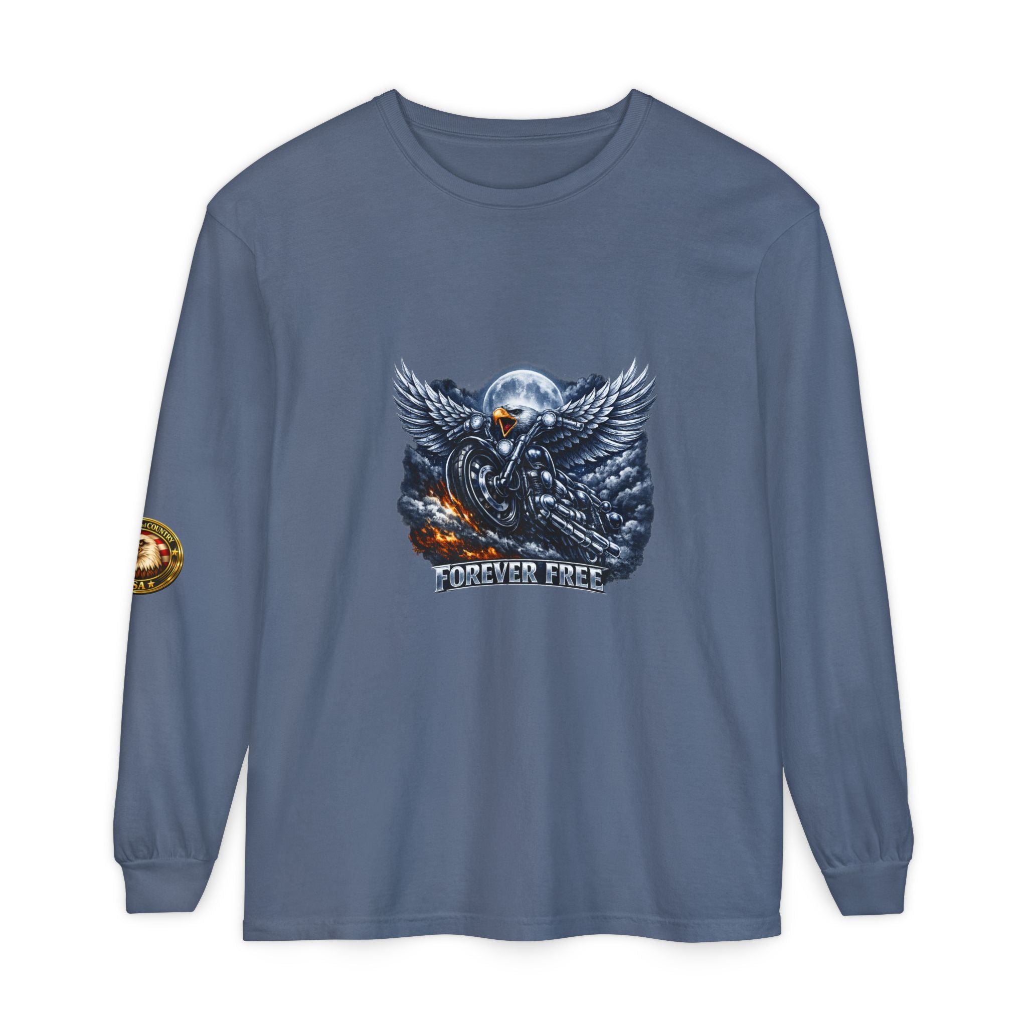 Forever Free Eagle Long Sleeve - back eagle on motorcycle design view