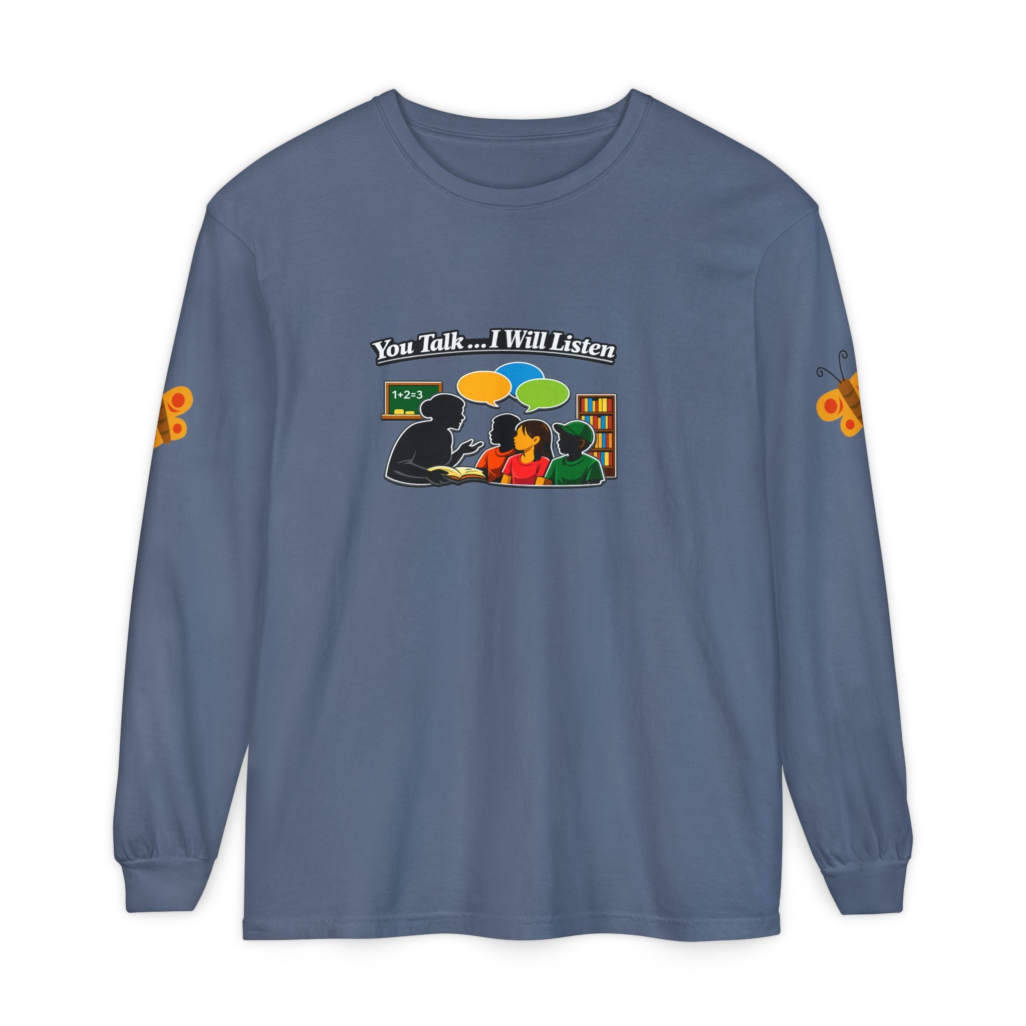 Teacher Student Conversation Youth Long Sleeve - colorful speech bubble design detail