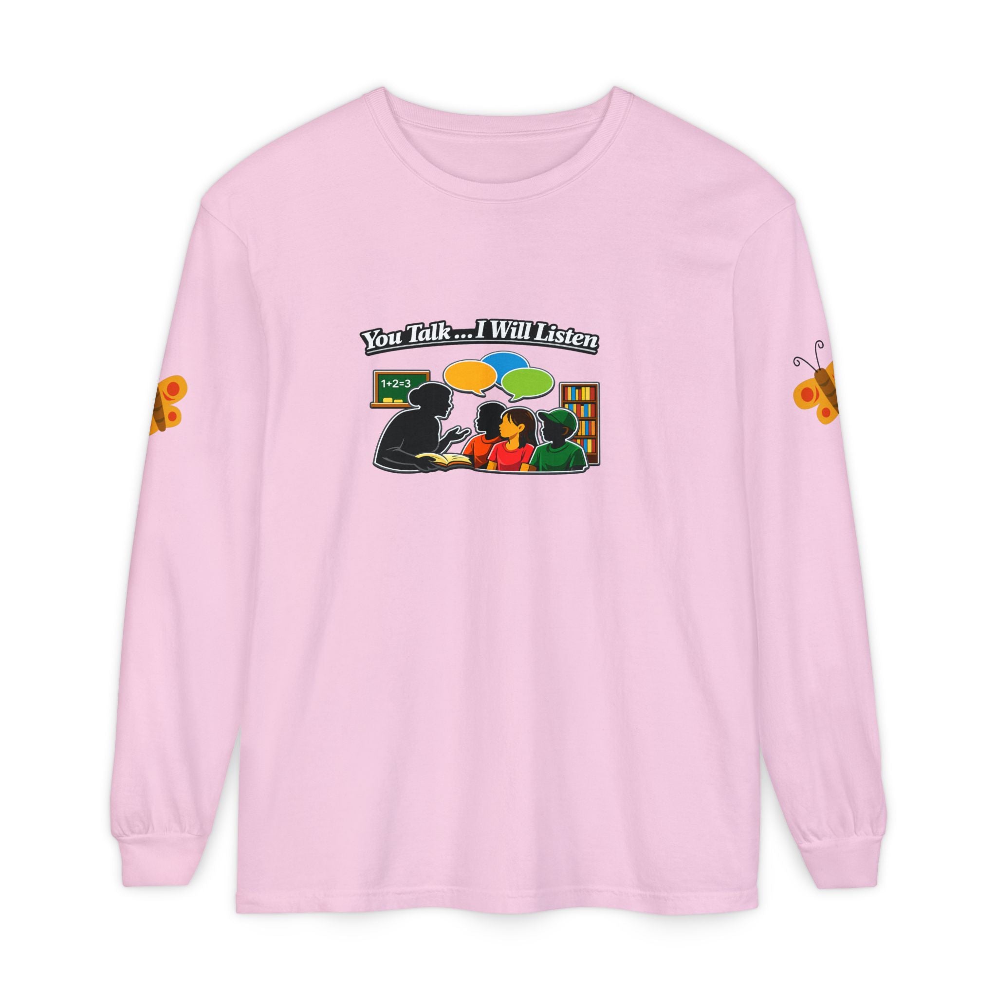 Teacher Student Conversation Youth Long Sleeve - white colorway front view