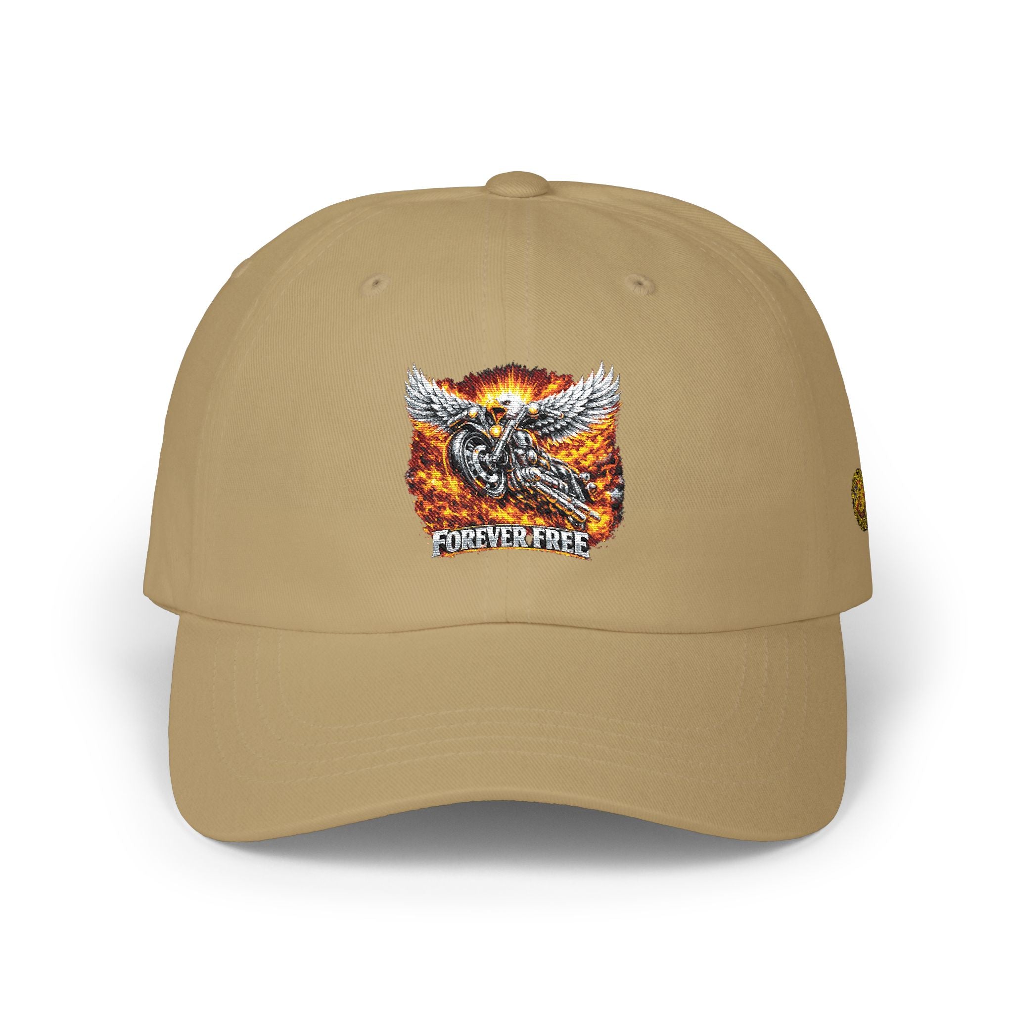 Eagle on Motorcycle Baseball Hat - front embroidered eagle USA flag graphic