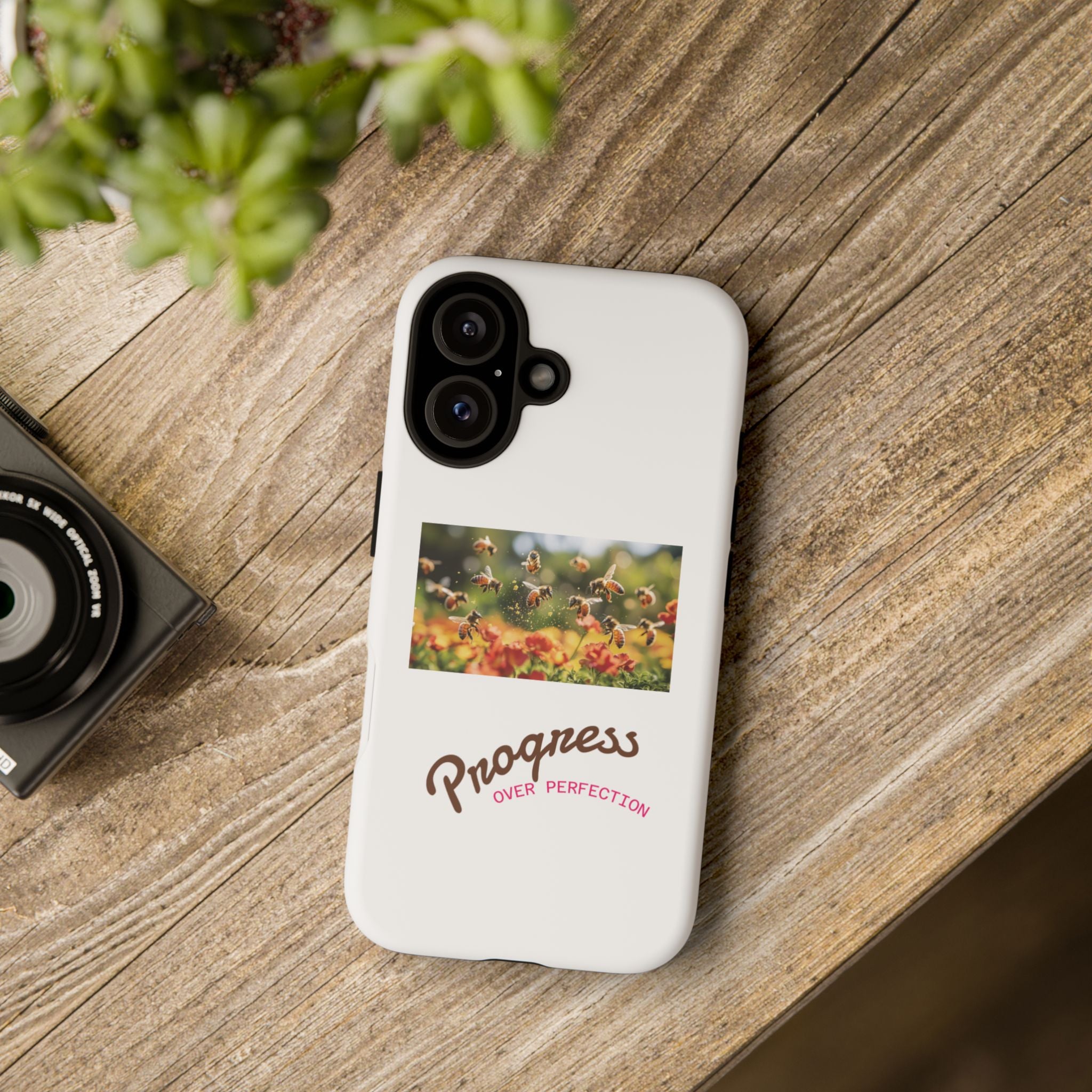 CULUSA Bees at Work Phone Case - lifestyle flat lay desk view