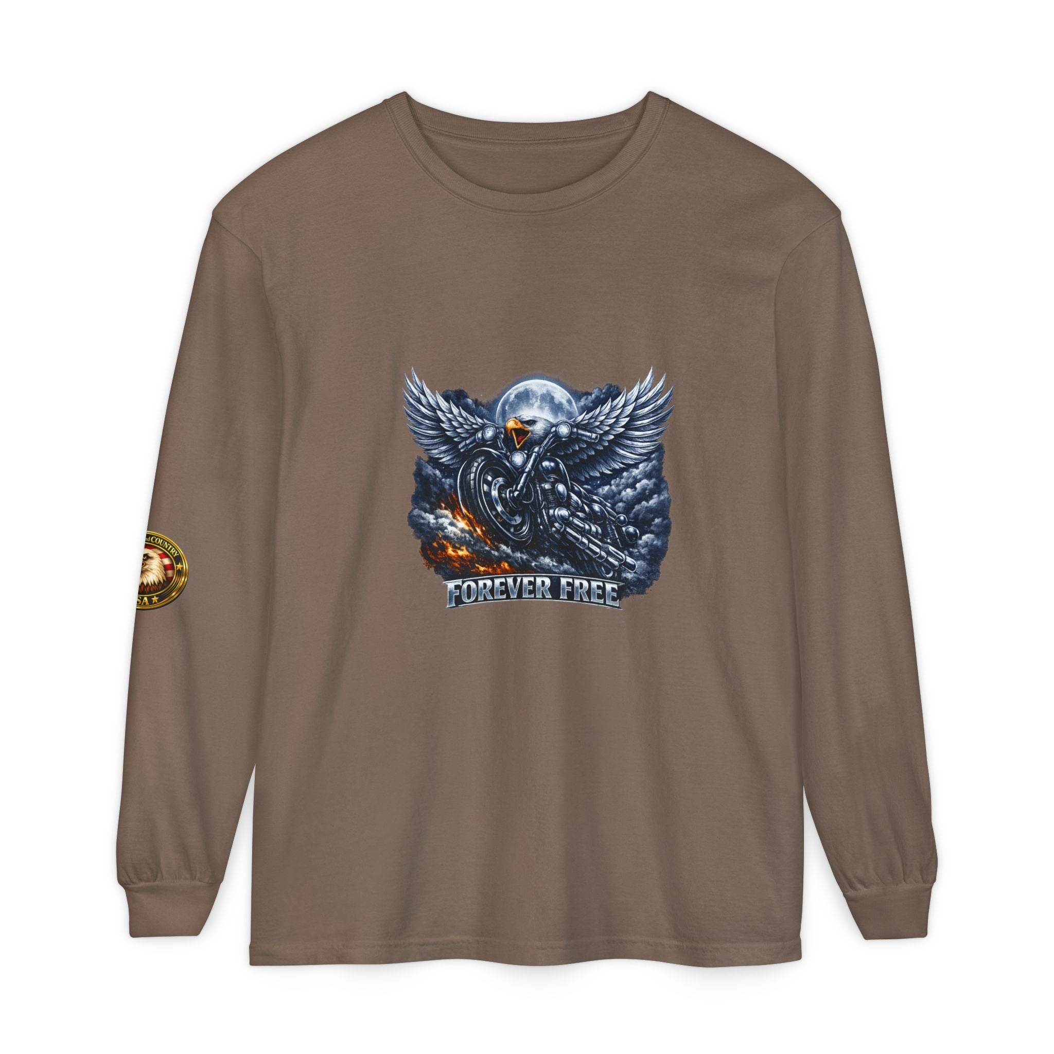 Forever Free Eagle Long Sleeve - front blue and silver patriotic graphic view