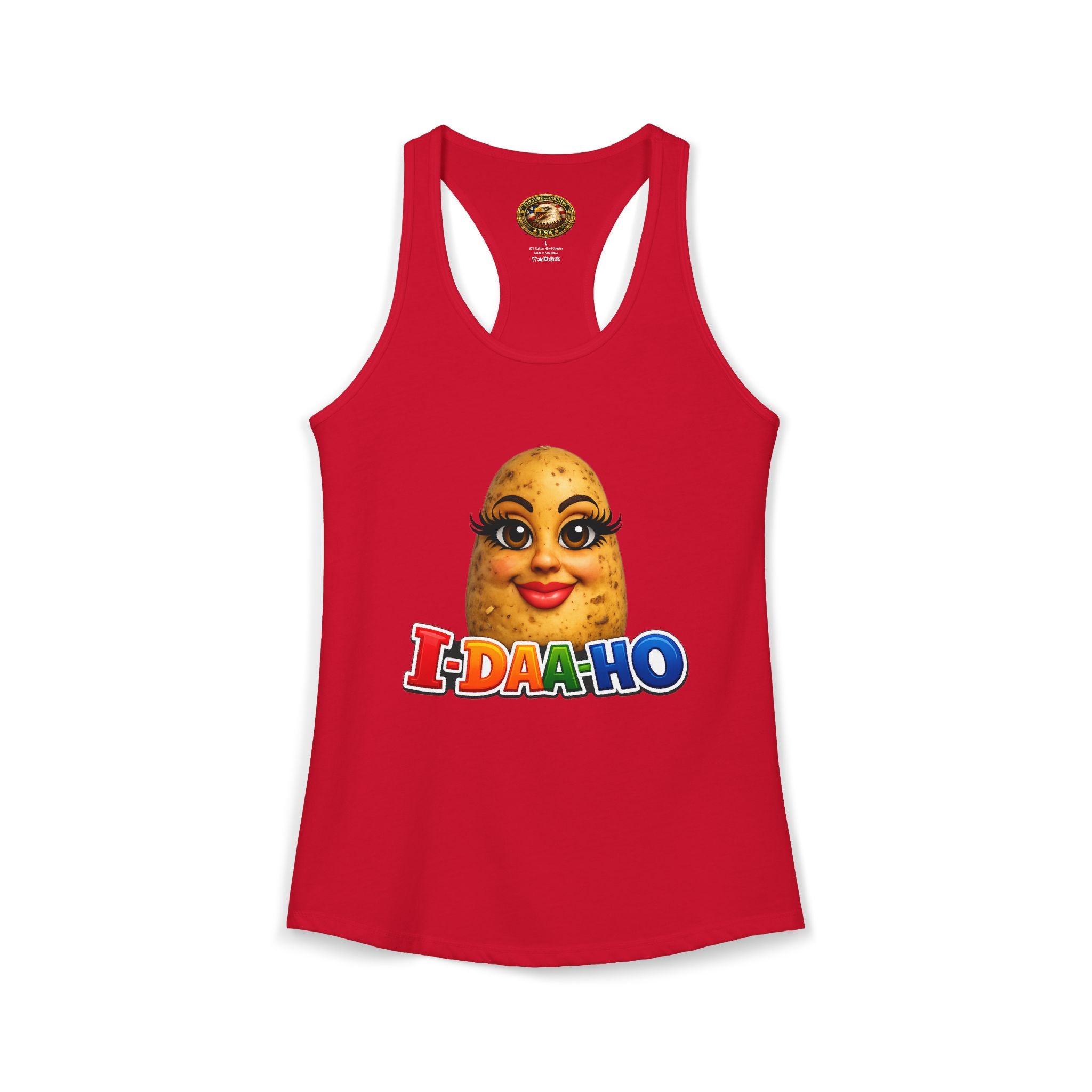 I-DAA-HO Potato Racerback Tank - white colorway front view
