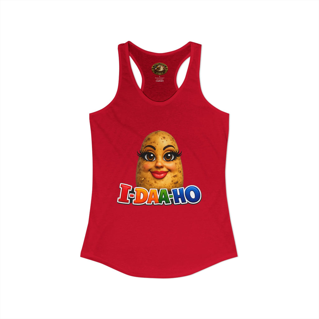I-DAA-HO Potato Racerback Tank - women's sizing flat lay reference