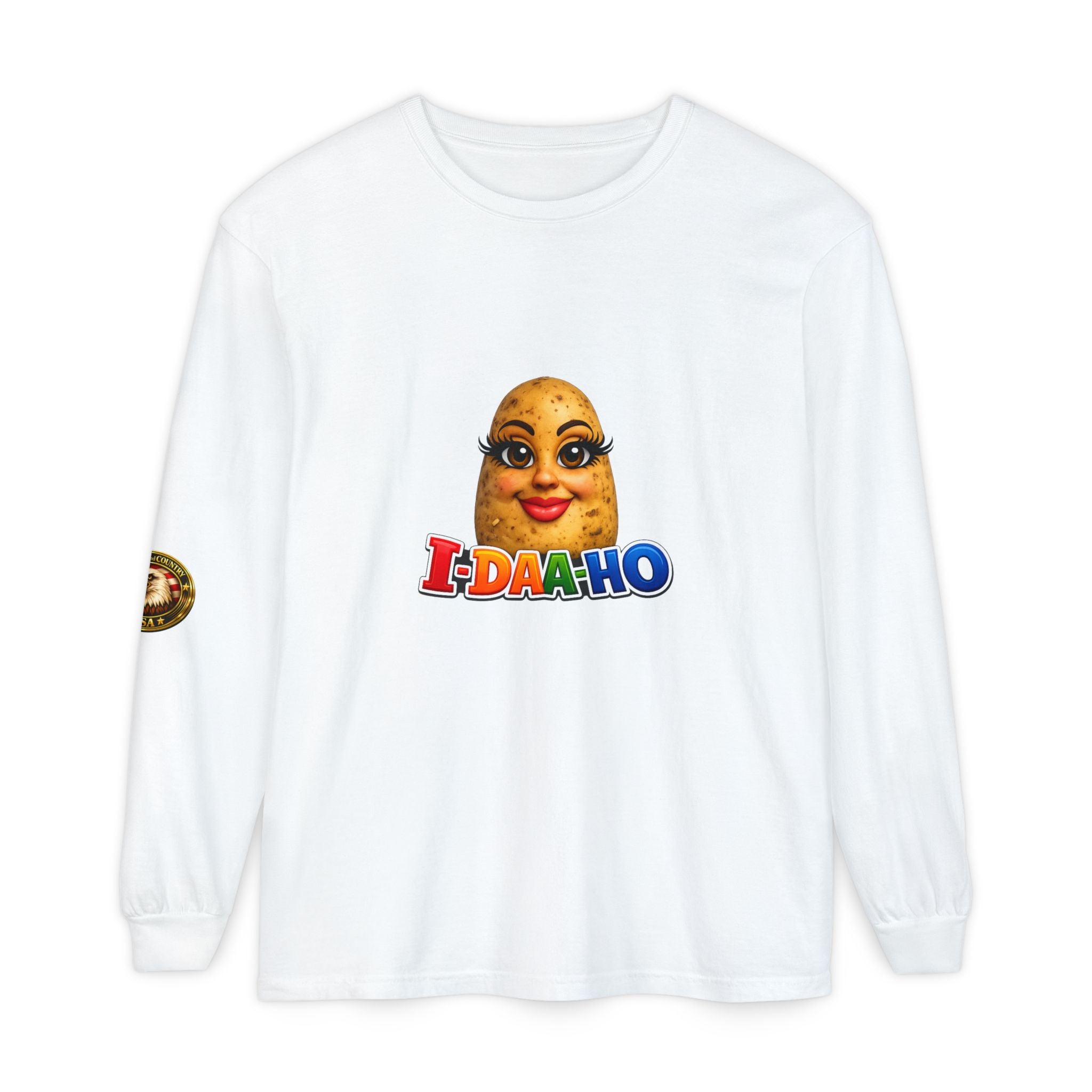 I-DAA-HO Potato Character Long Sleeve Pullover | Funny Humor Tee 