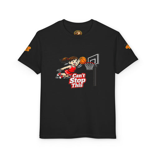 Can't Stop This Girl Youth T-Shirt - front girl dunking basketball graphic