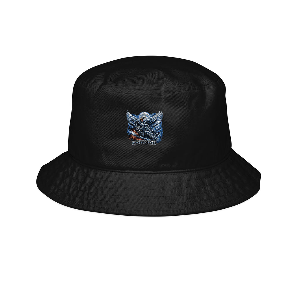 Eagle on Motorcycle Bucket Hat - front embroidered eagle graphic view