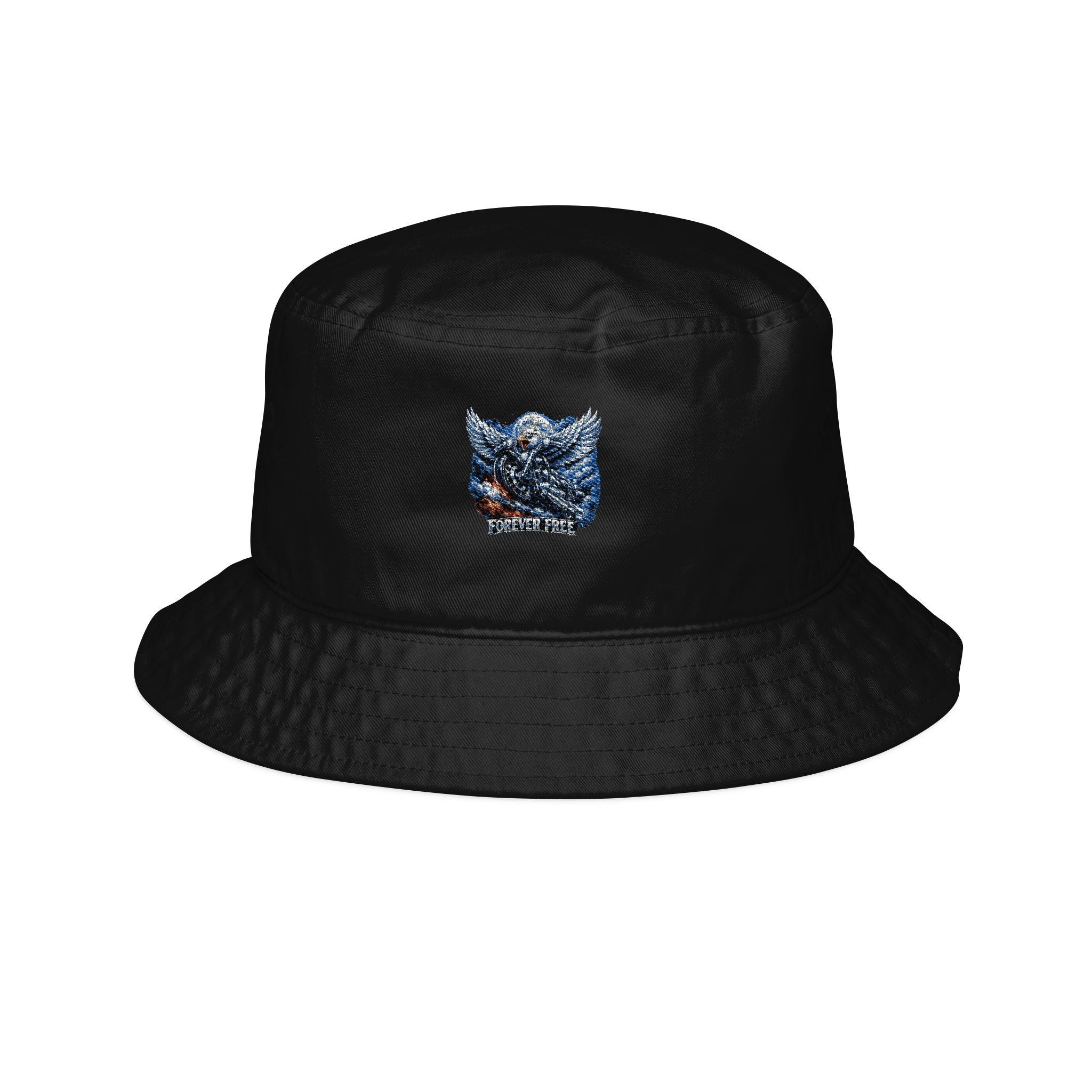 Eagle on Motorcycle Bucket Hat - front embroidered eagle graphic view