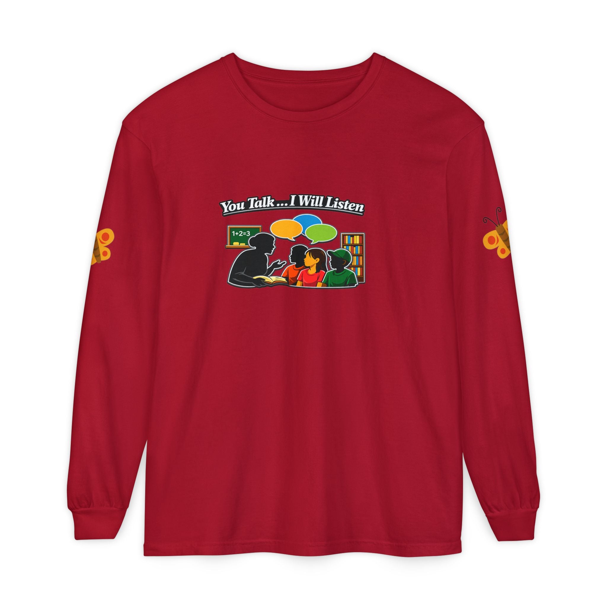 Teacher Student Conversation Youth Long Sleeve - navy colorway front view