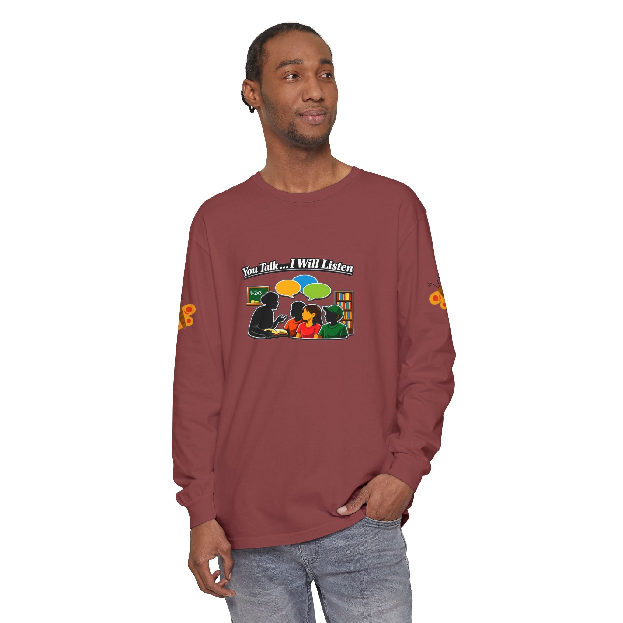 Teacher Student Conversation Youth Long Sleeve - red colorway front view