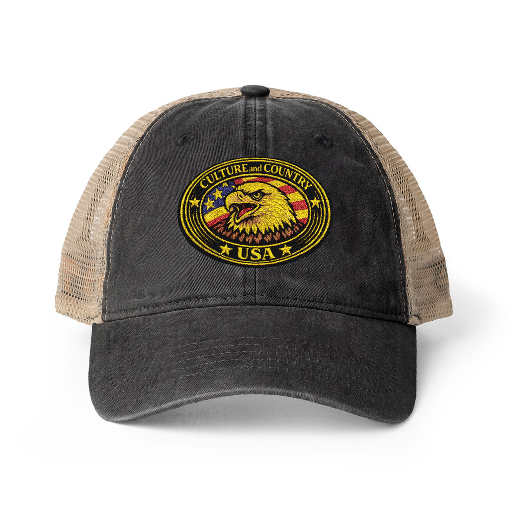 CULUSA Women's Washed Mesh-Back Cap | Eagle USA Flag | Ponytail Hat 