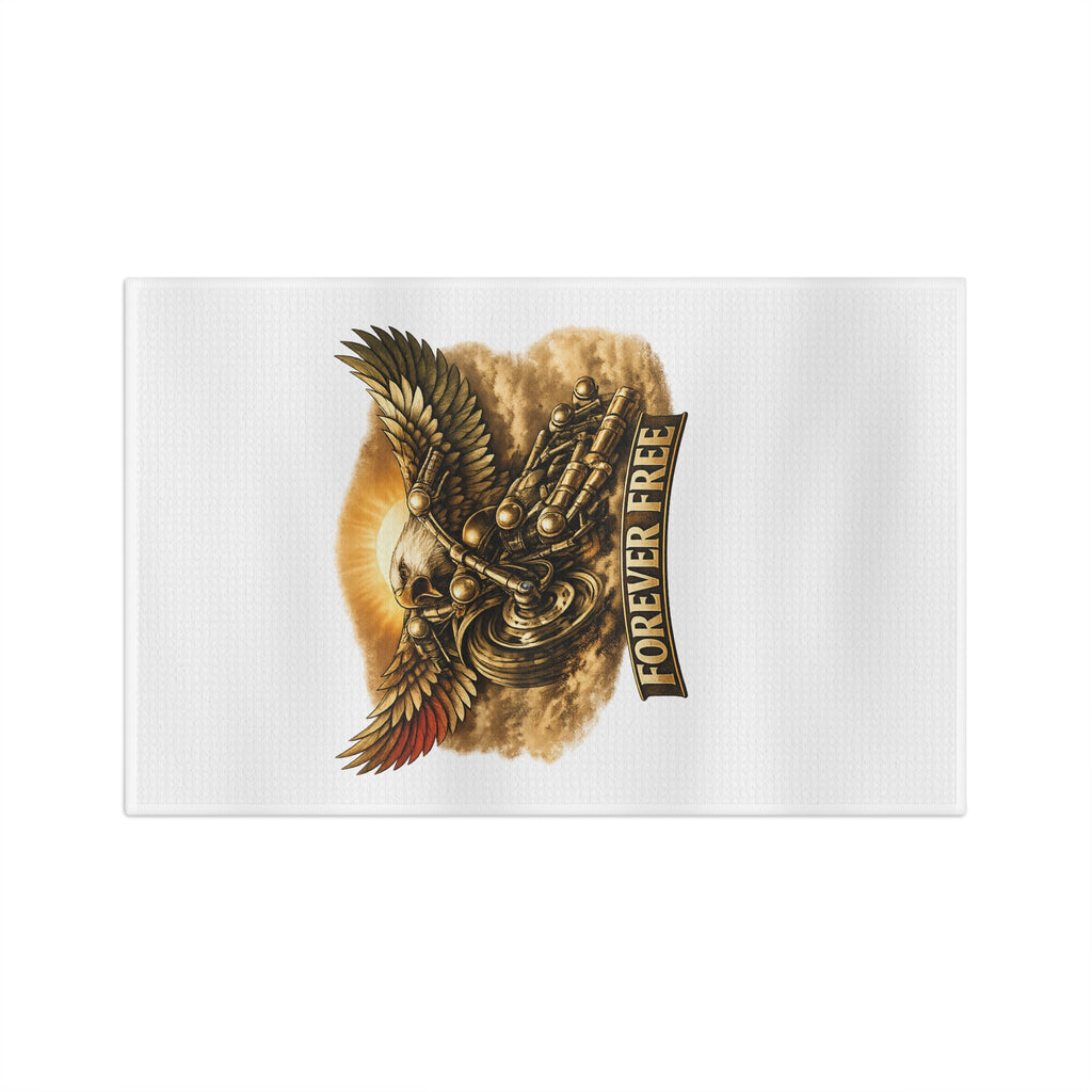 Forever Free Eagle Tea Towel - front eagle on motorcycle gold graphic
