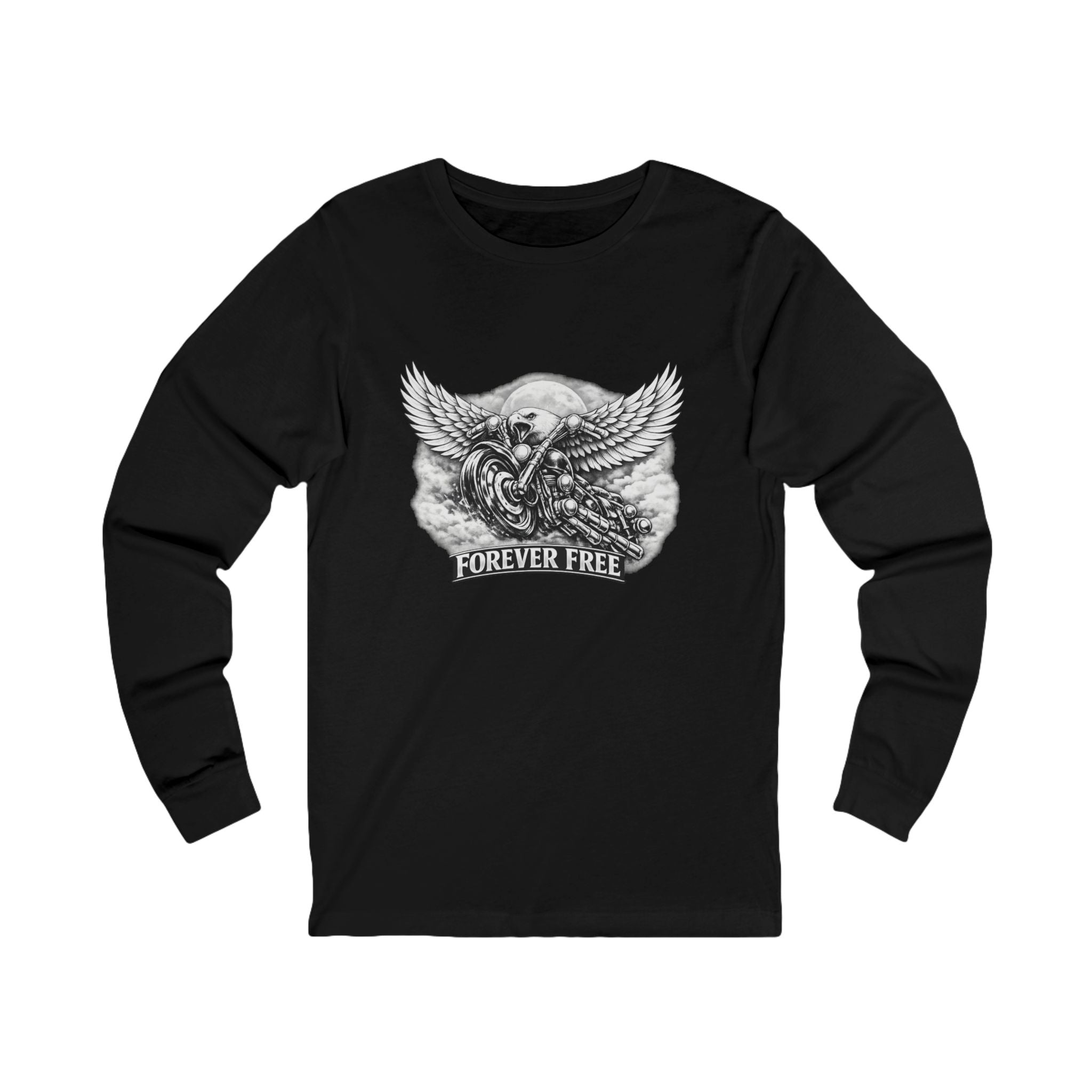 Forever Free Eagle Long Sleeve - front black and white patriotic graphic