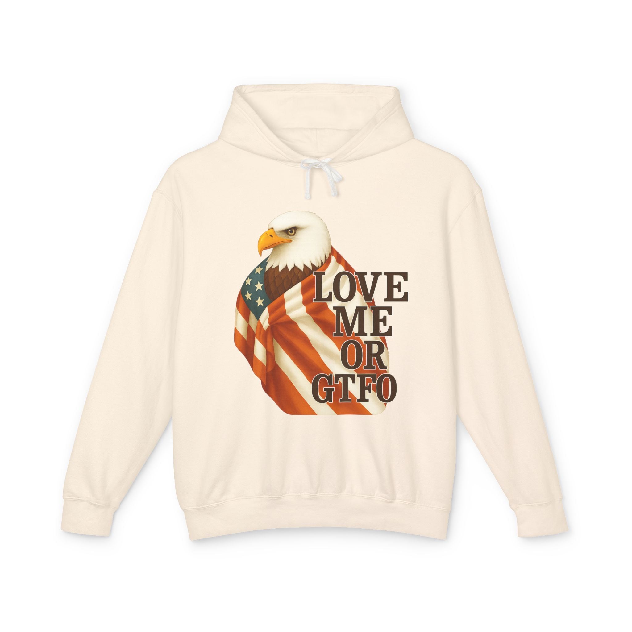 Love America or GTFO Eagle Hoodie - front patriotic eagle graphic view