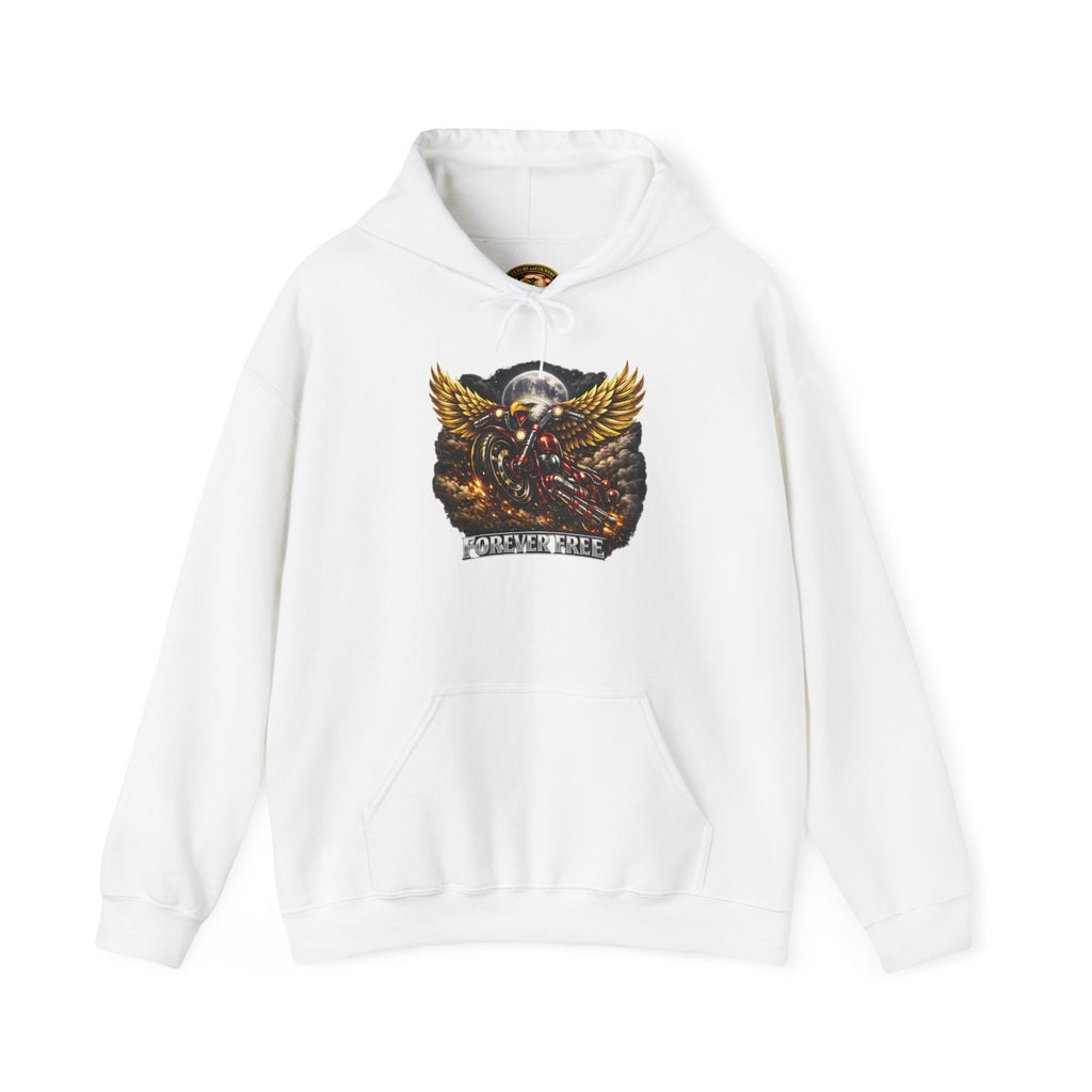 Forever Free Eagle on Motorcycle Hoodie | Patriotic Red Chrome | CULUSA