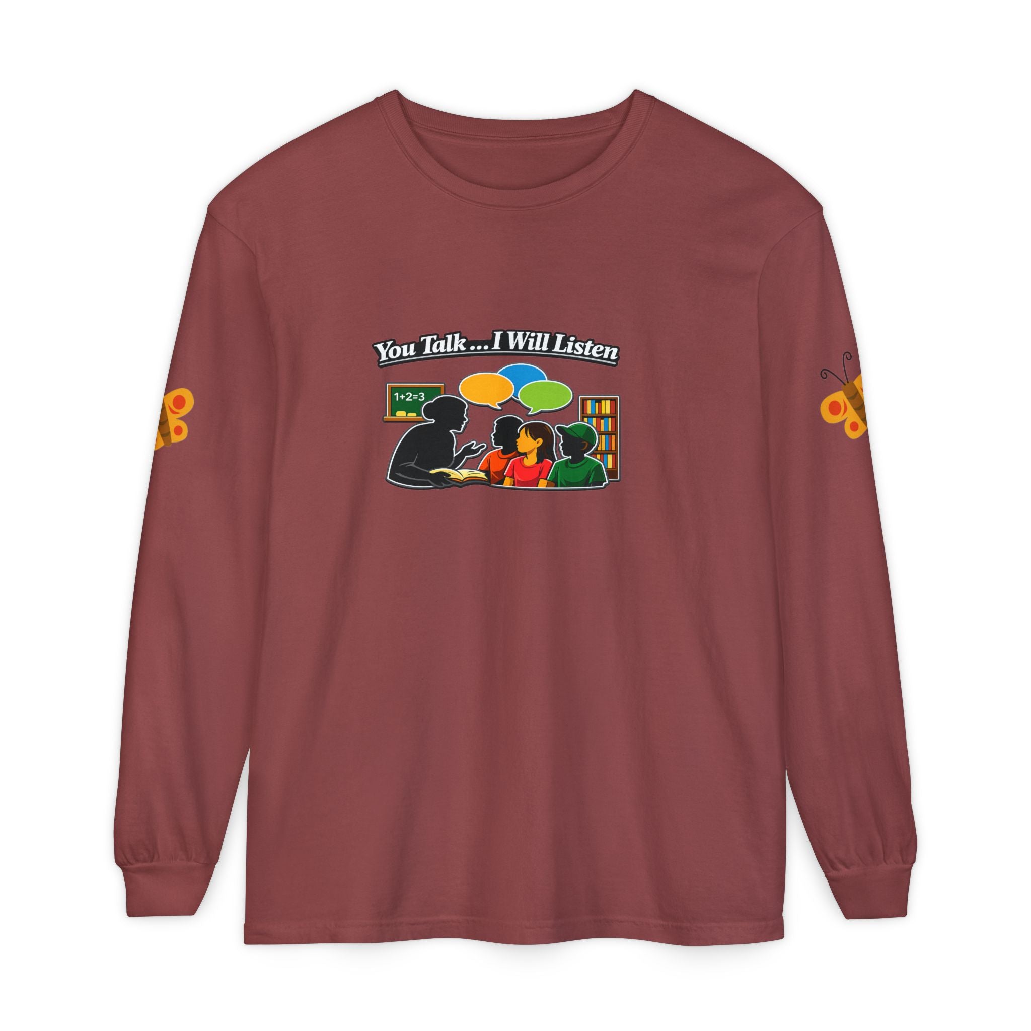 Teacher Student Conversation Youth Long Sleeve - front colorful you talk I will listen graphic