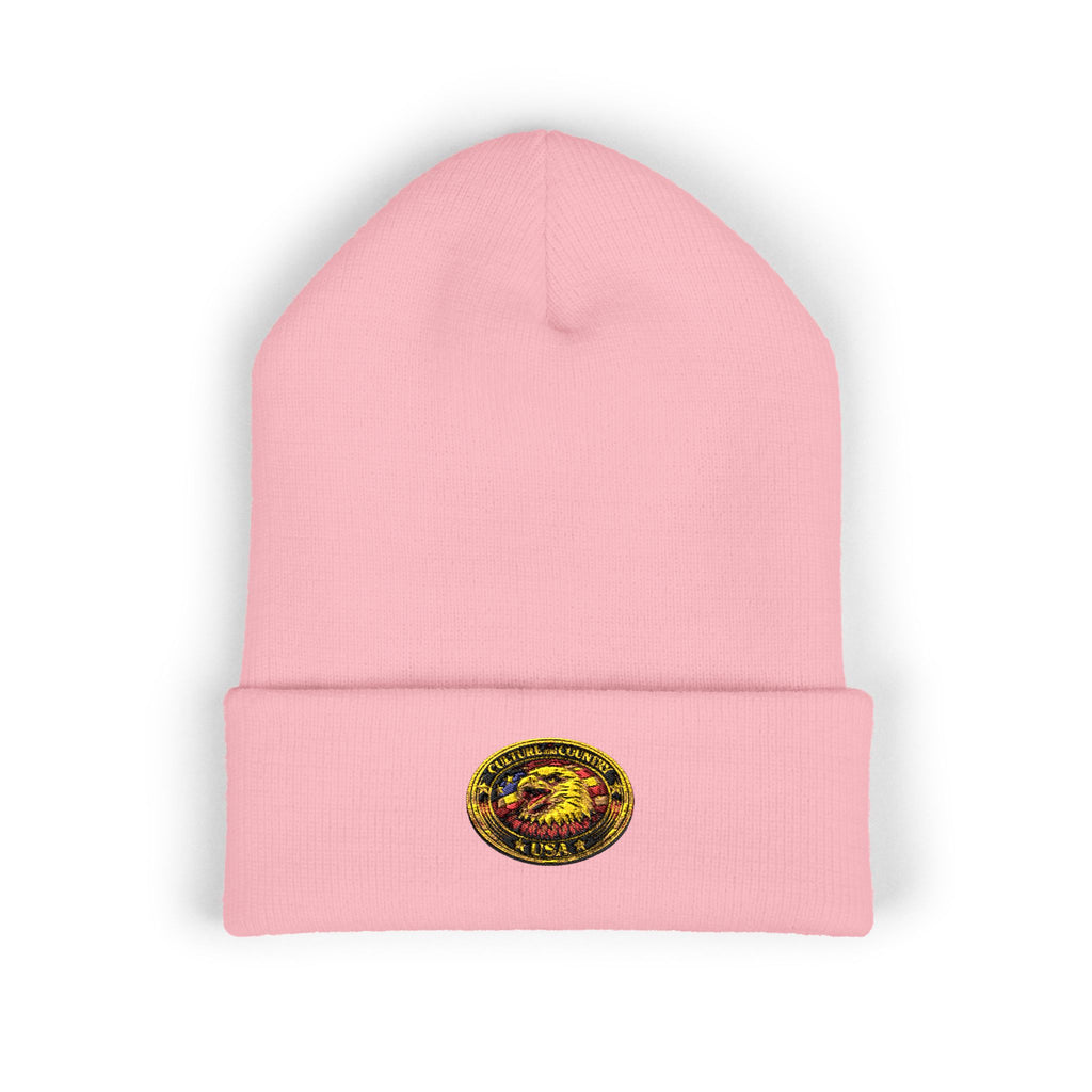 CULUSA Eagle Knit Hat - black colorway front view