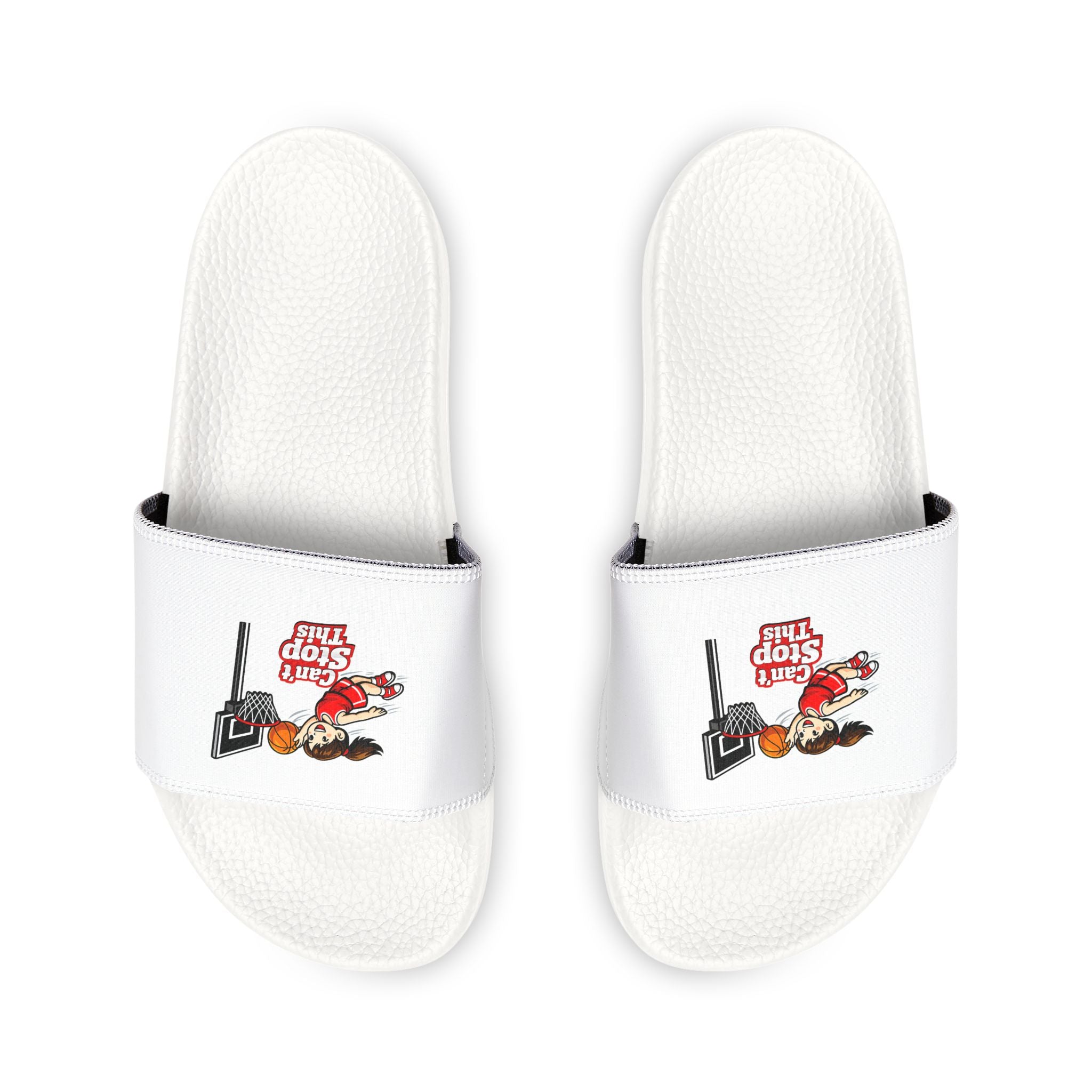 Can't Stop Girl |Youth Slide Sandals with Removable Strap | Girl Dunking Basketball