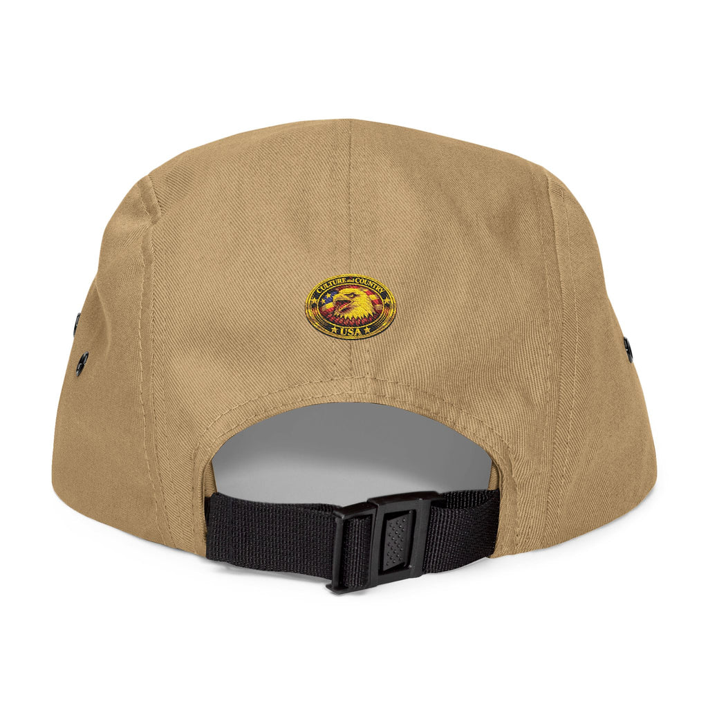 CULUSA 5-Panel Cap - embroidery detail close-up eagle