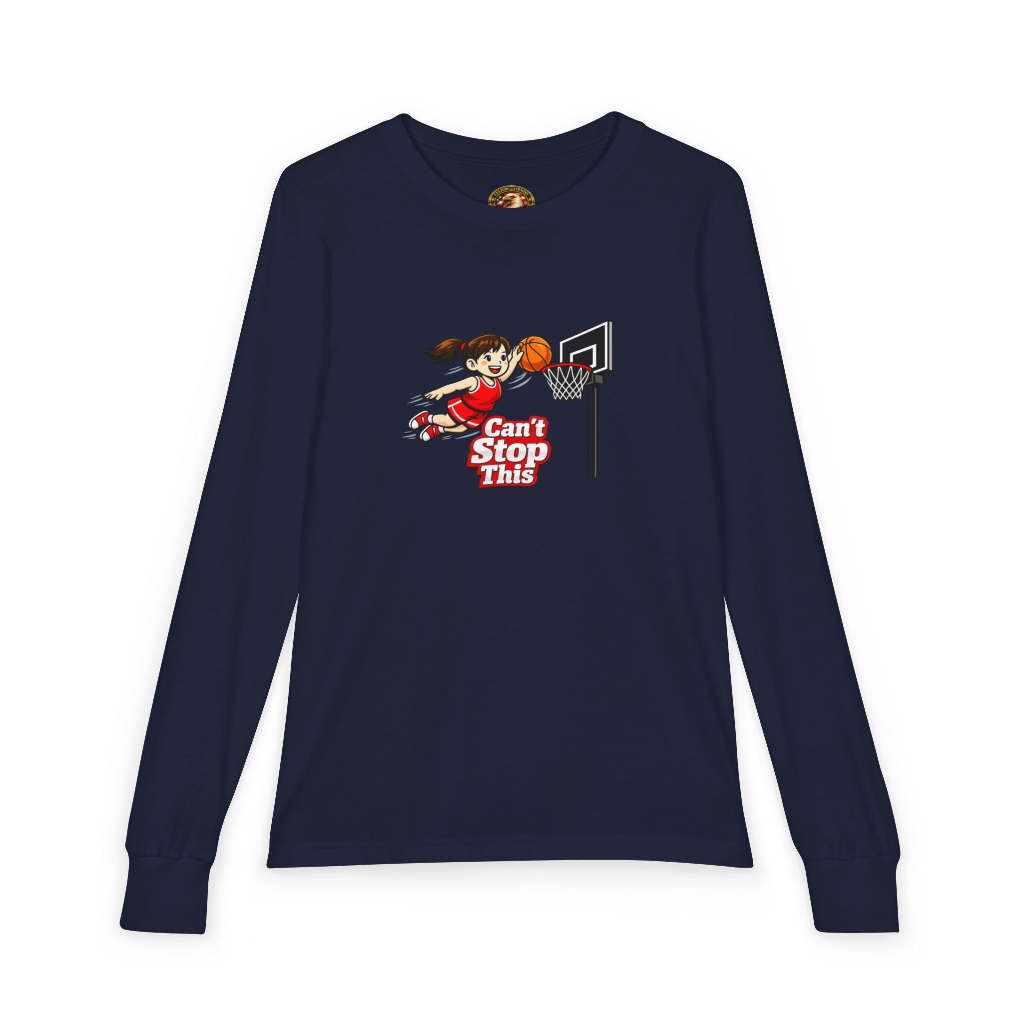 Can't Stop This Girl Long Sleeve - basketball graphic detail close-up