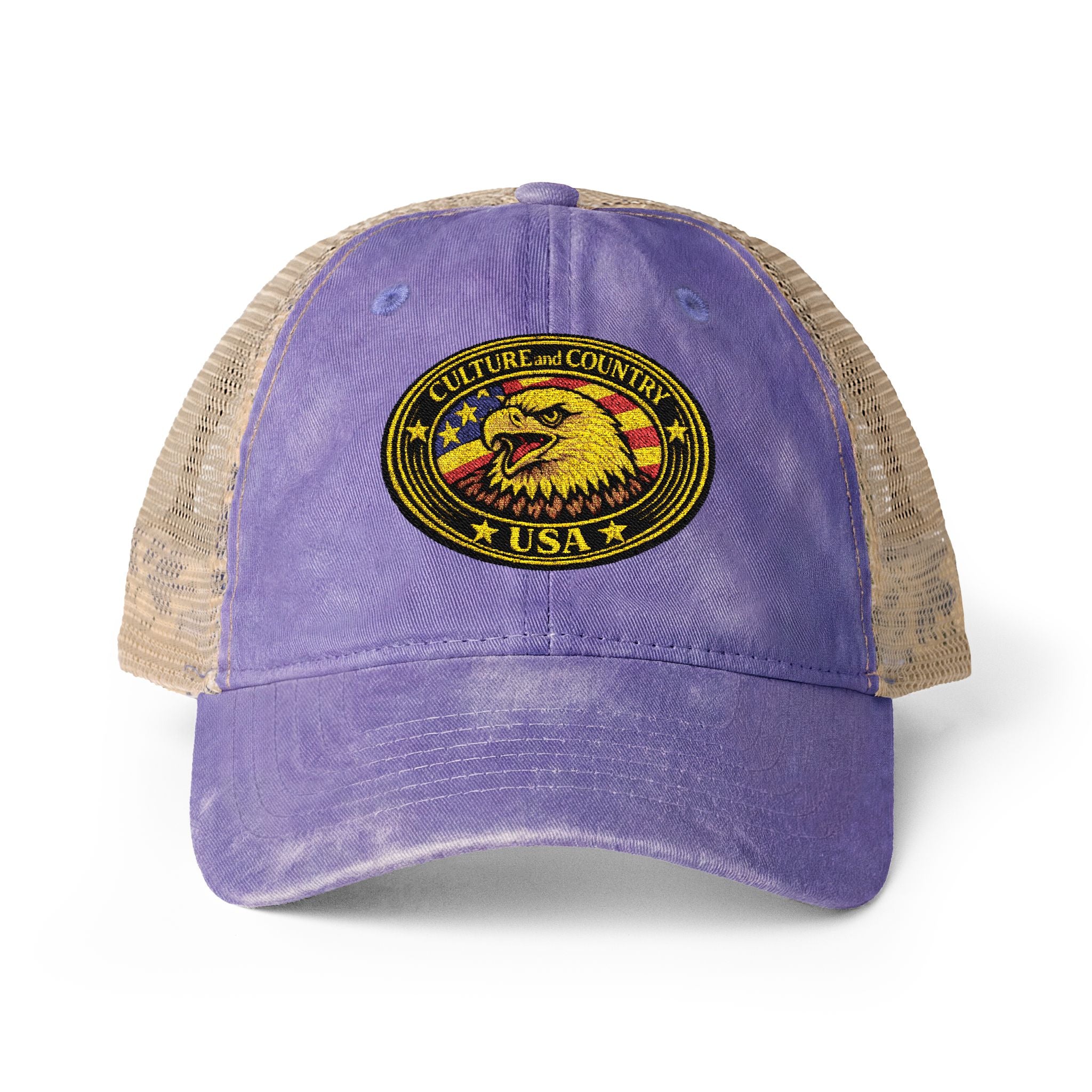 CULUSA Women's Mesh-Back Cap - embroidery eagle detail close-up