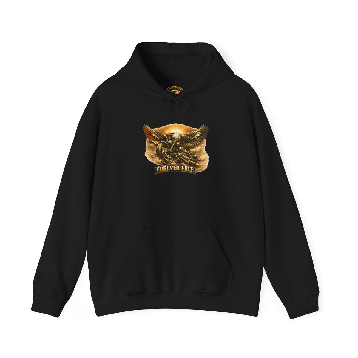 Forever Free Eagle on Motorcycle | Hoodie | Patriotic Gold