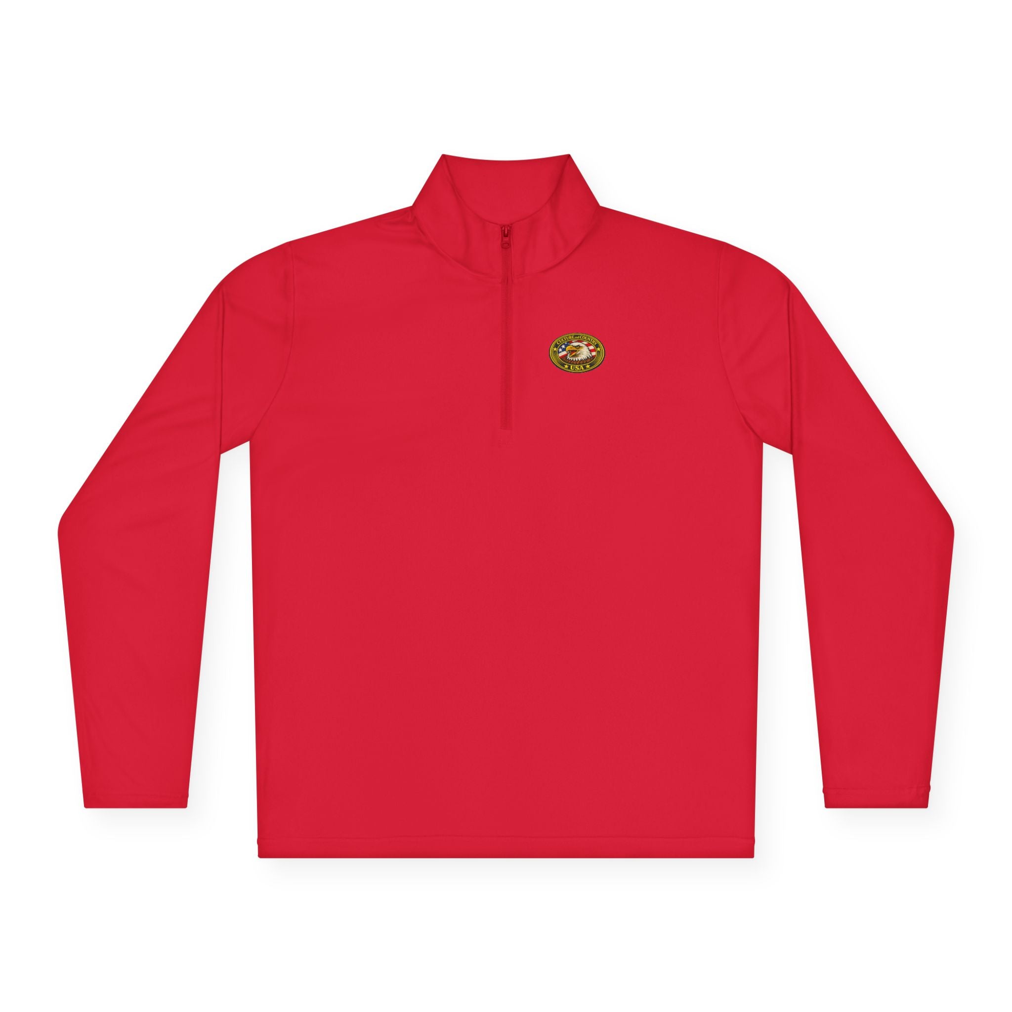CULUSA Eagle Patch Quarter-Zip - zipper and collar detail close-up