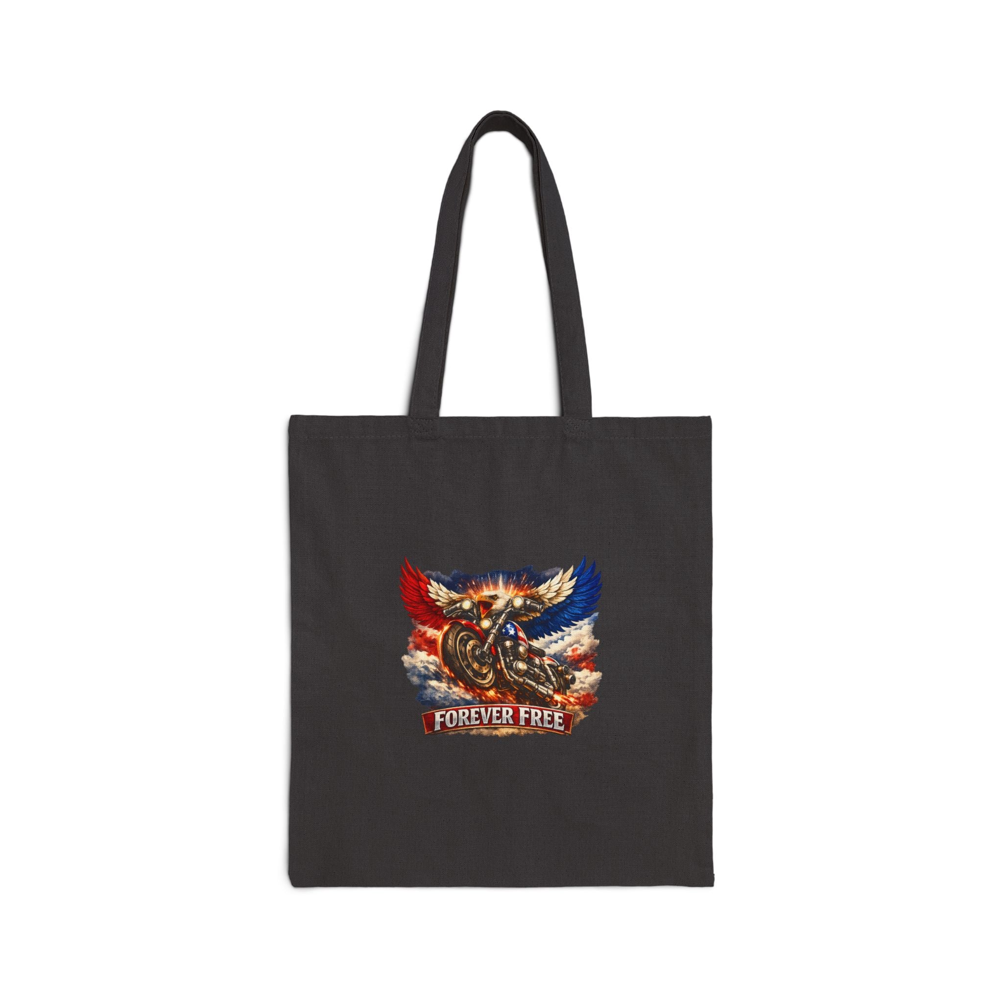 Forever Free Eagle Tote Bag - front eagle on motorcycle graphic