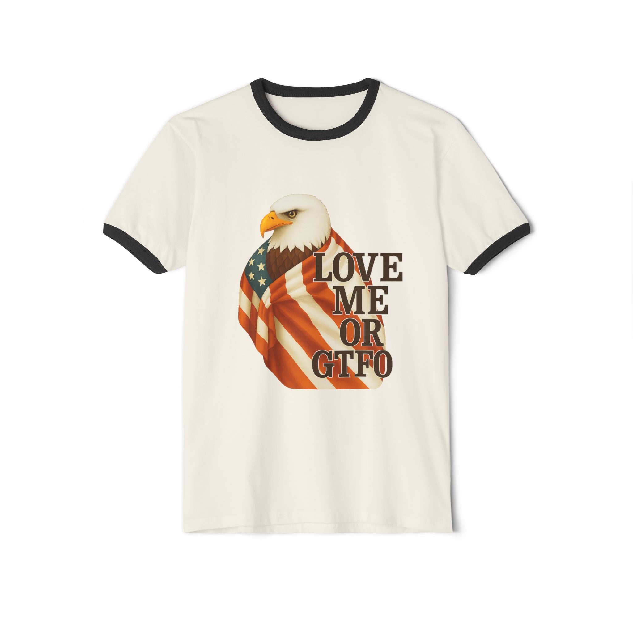 Love America or GTFO Ringer T-Shirt - ringer collar and sleeve contrast detail