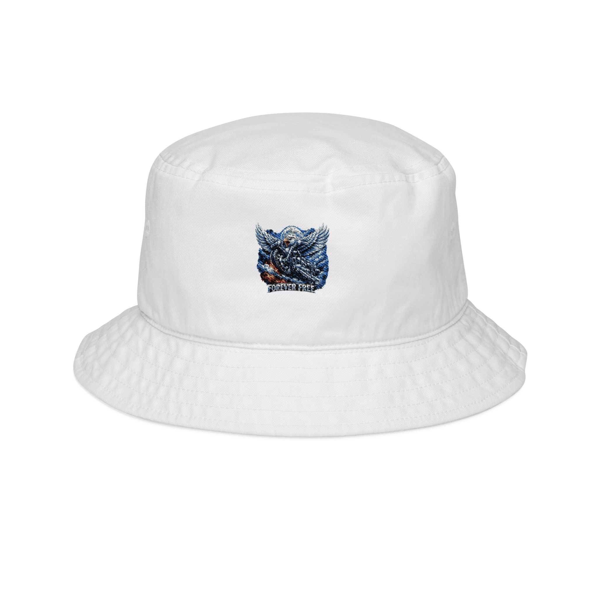 Eagle on Motorcycle Embroidered Bucket Hat | Patriotic Biker Hat 