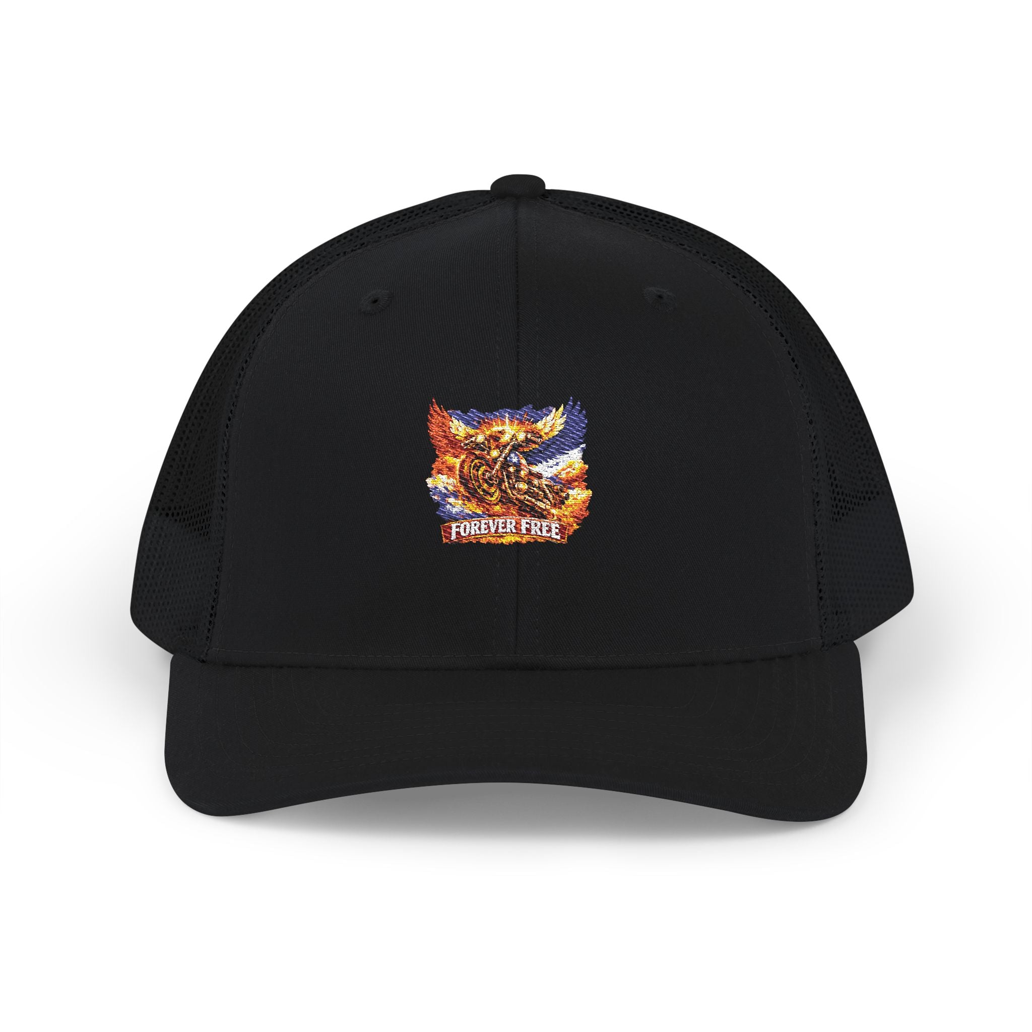 Eagle on Motorcycle Trucker Cap - snapback closure detail view