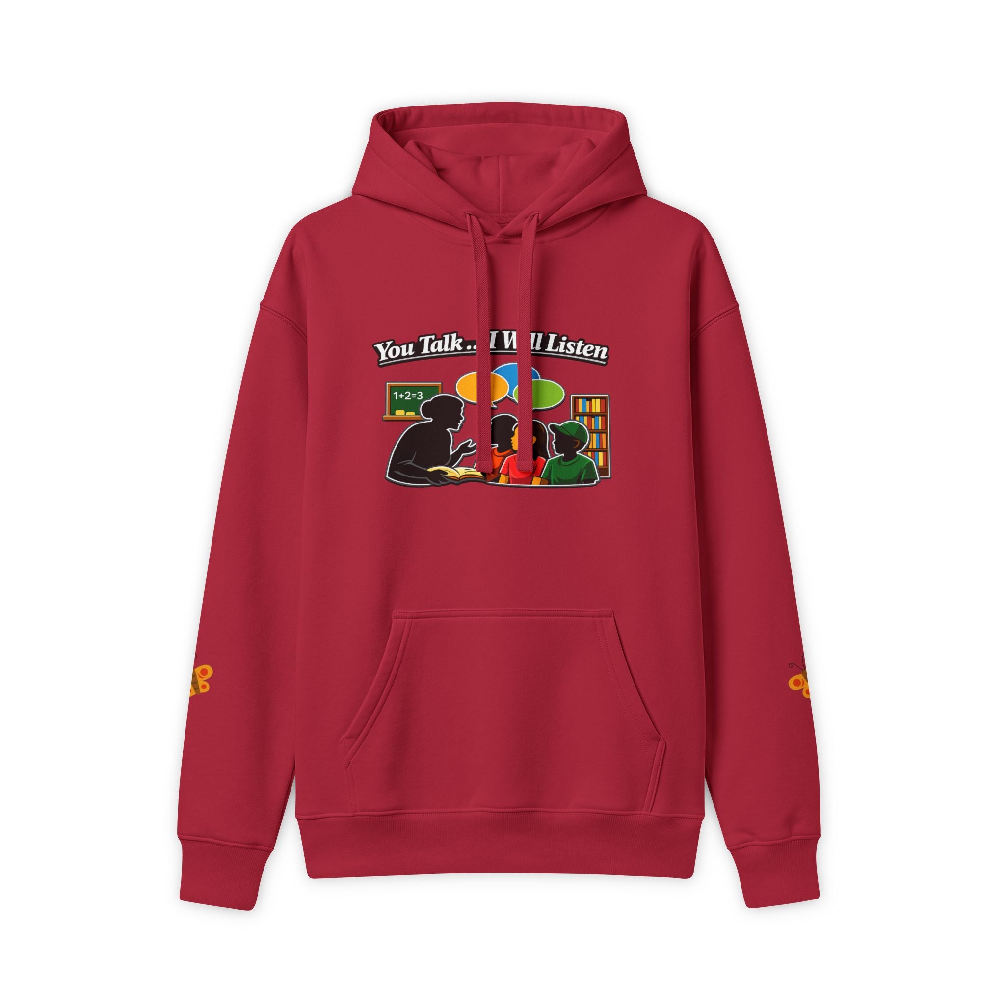 Teacher Student Conversation Youth Hoodie - white colorway front view