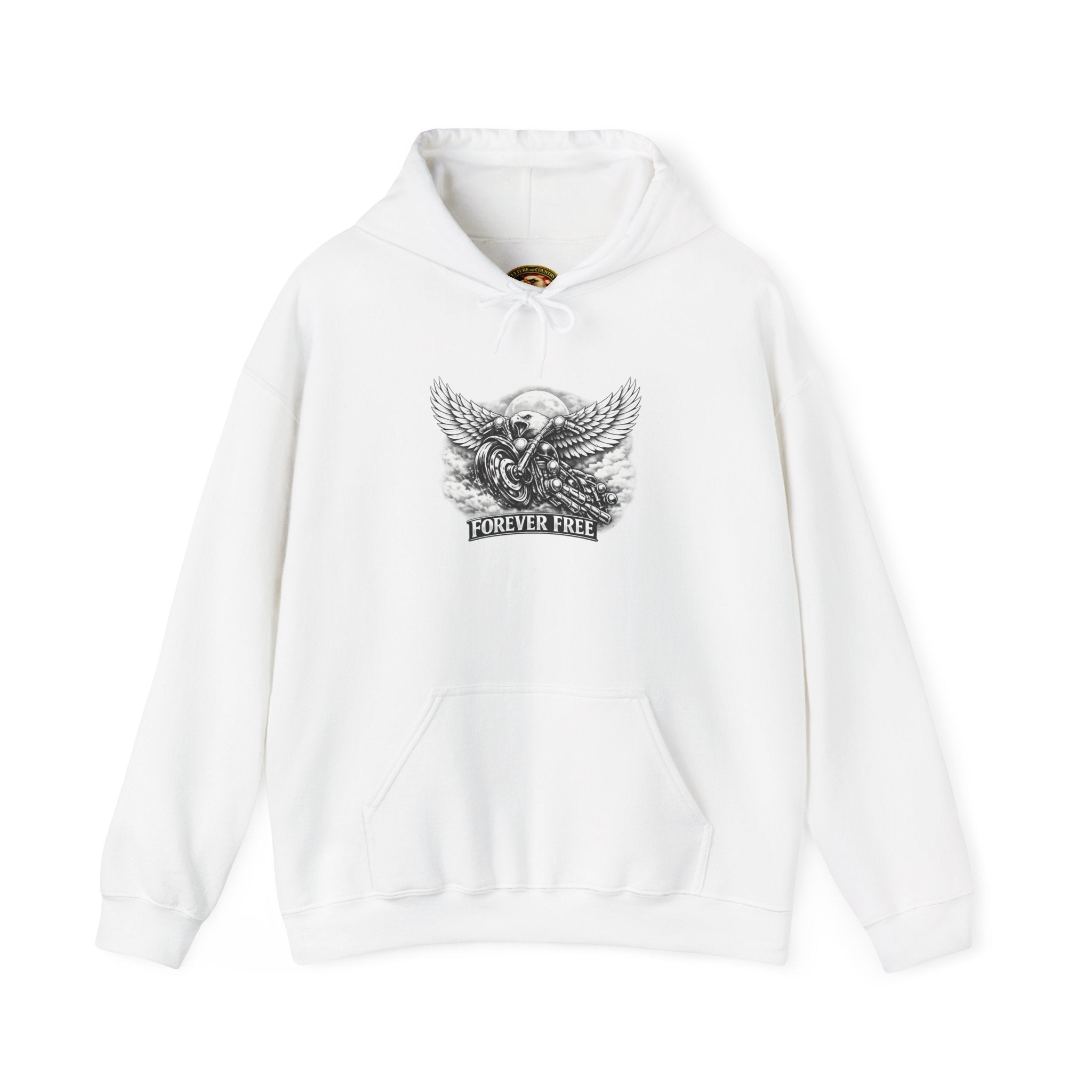 Forever Free Eagle on Motorcycle Hoodie | Patriotic Black & White Biker | CULUSA