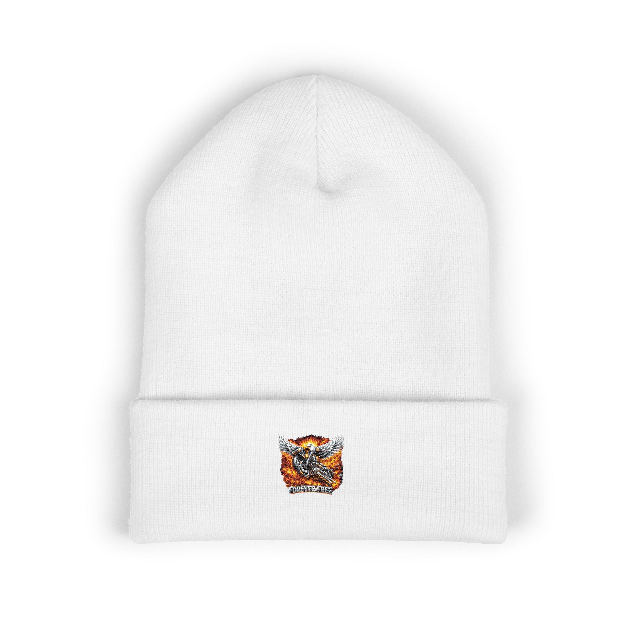 Eagle on Motorcycle Cuffed Knit Hat | Patriotic Embroidered Beanie 