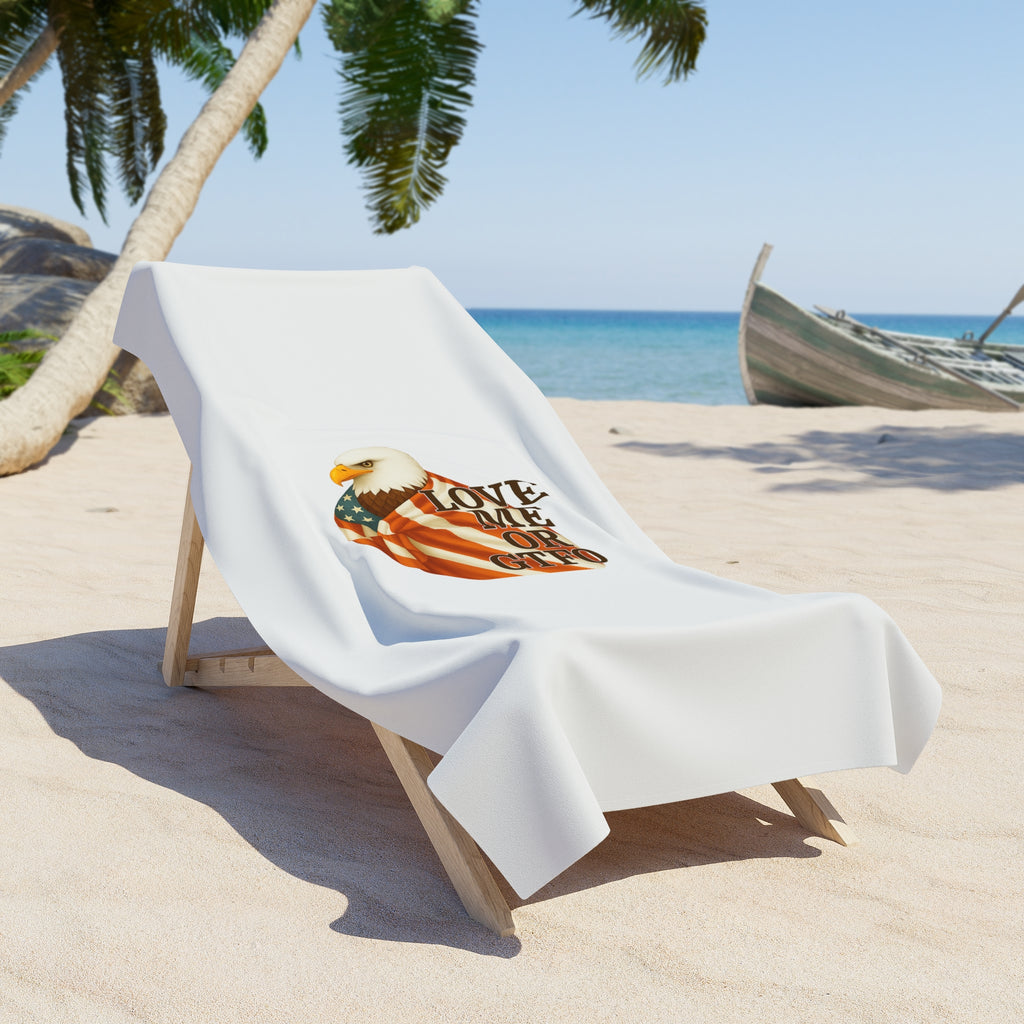 Love America Beach Towel - detail eagle and flag design close-up