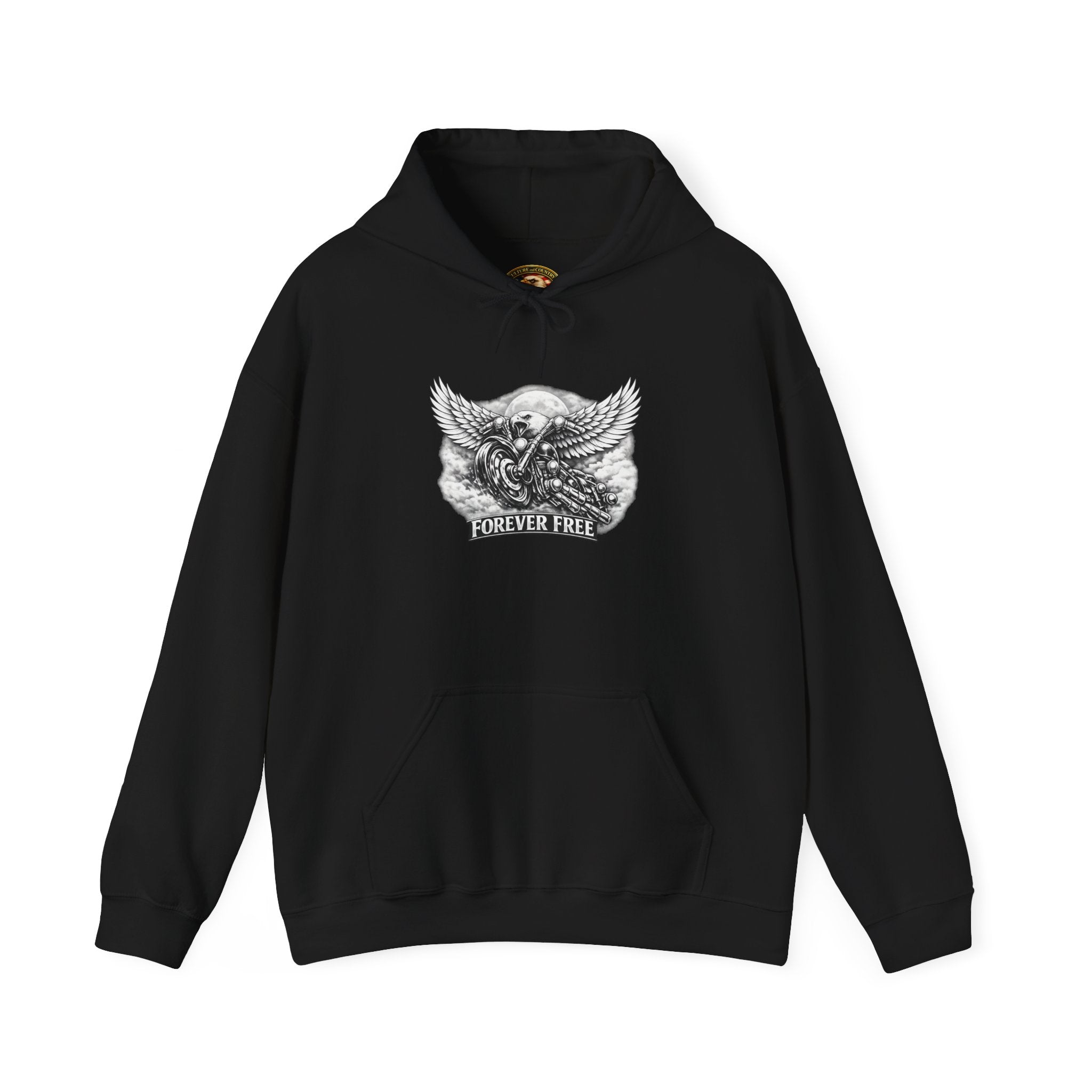 Forever Free Eagle Motorcycle Hoodie - front patriotic black and white eagle graphic