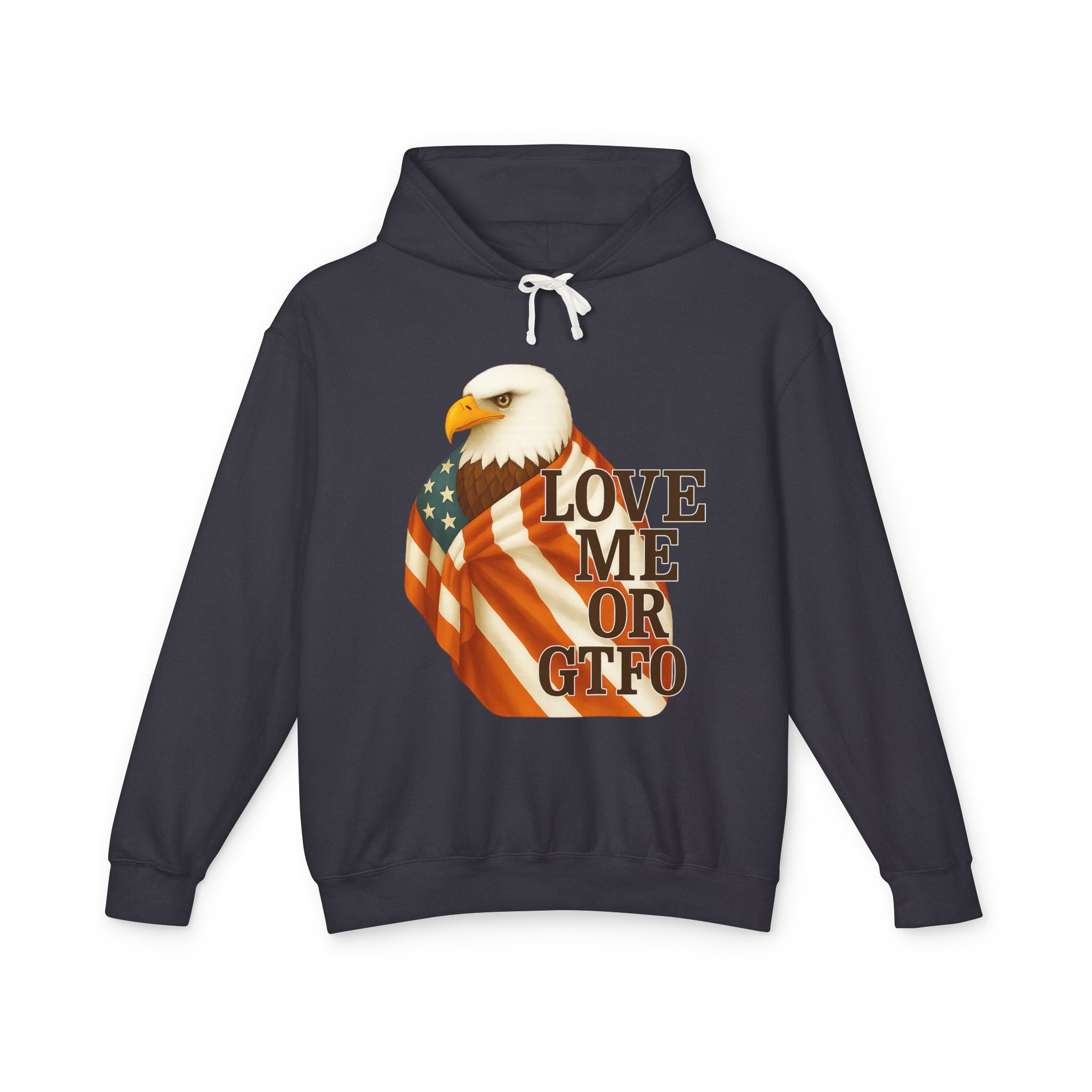 Love America or GTFO Eagle Hoodie - black colorway front view