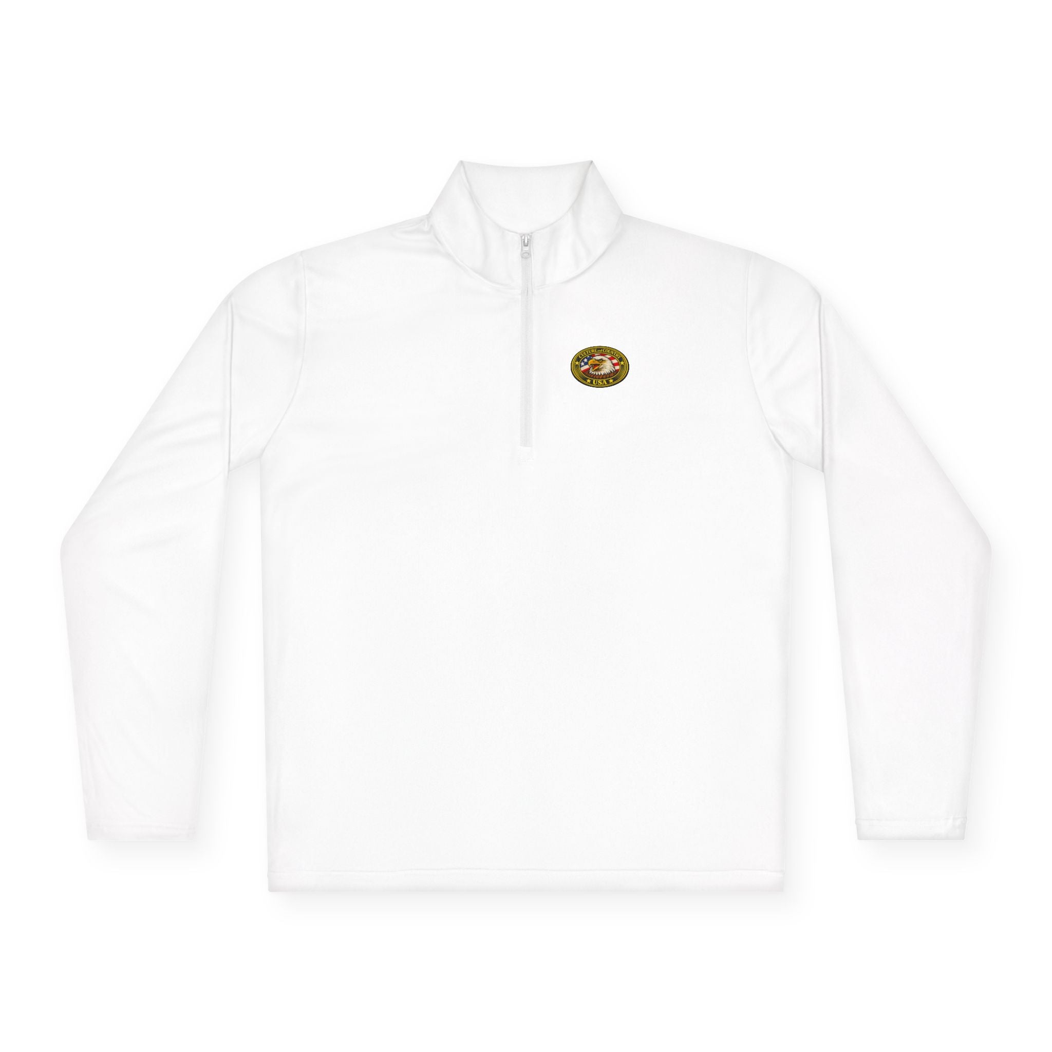 CULUSA Eagle Patch Quarter-Zip Pullover | Forever Free Graphic on Back 