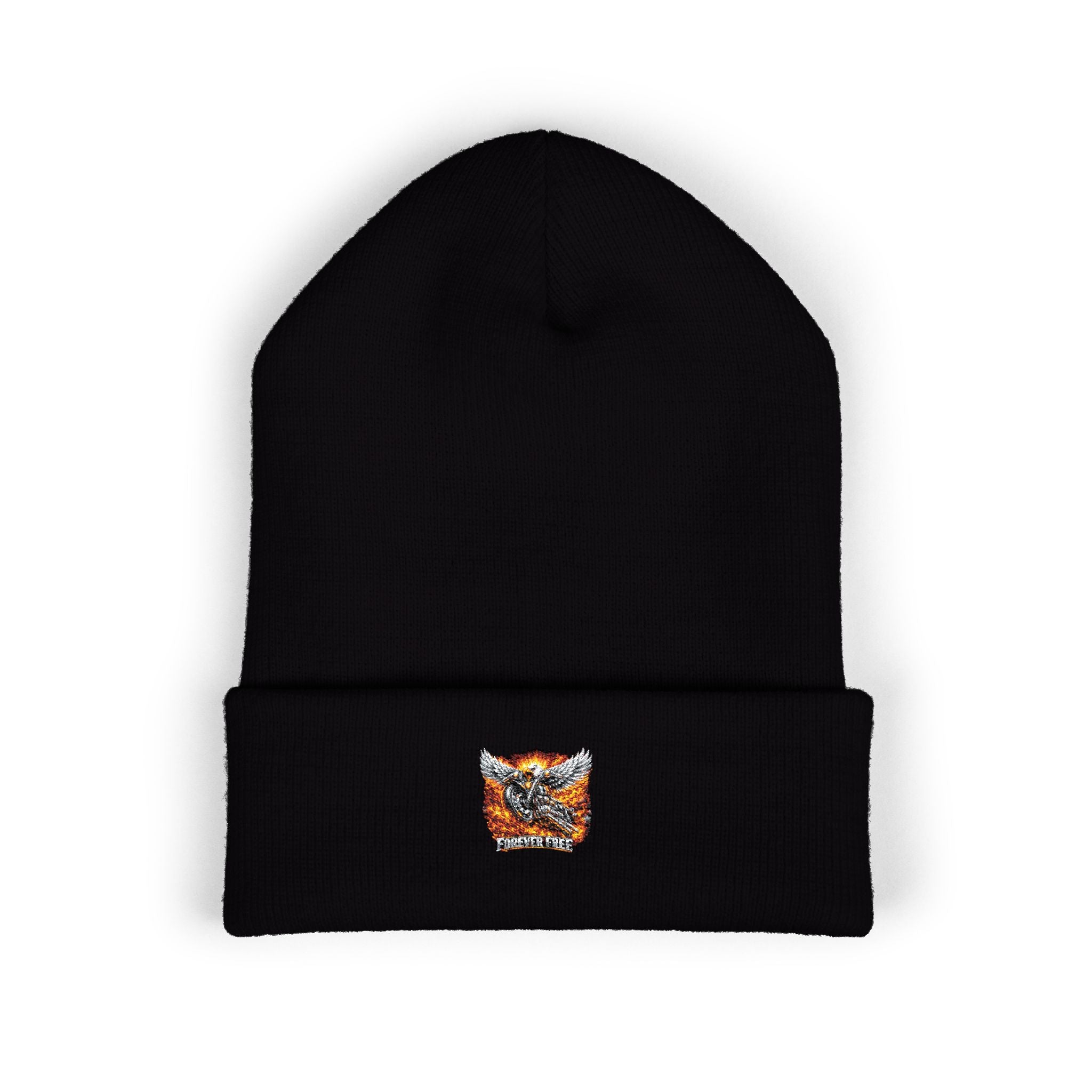 Eagle on Motorcycle Knit Hat - black colorway front view