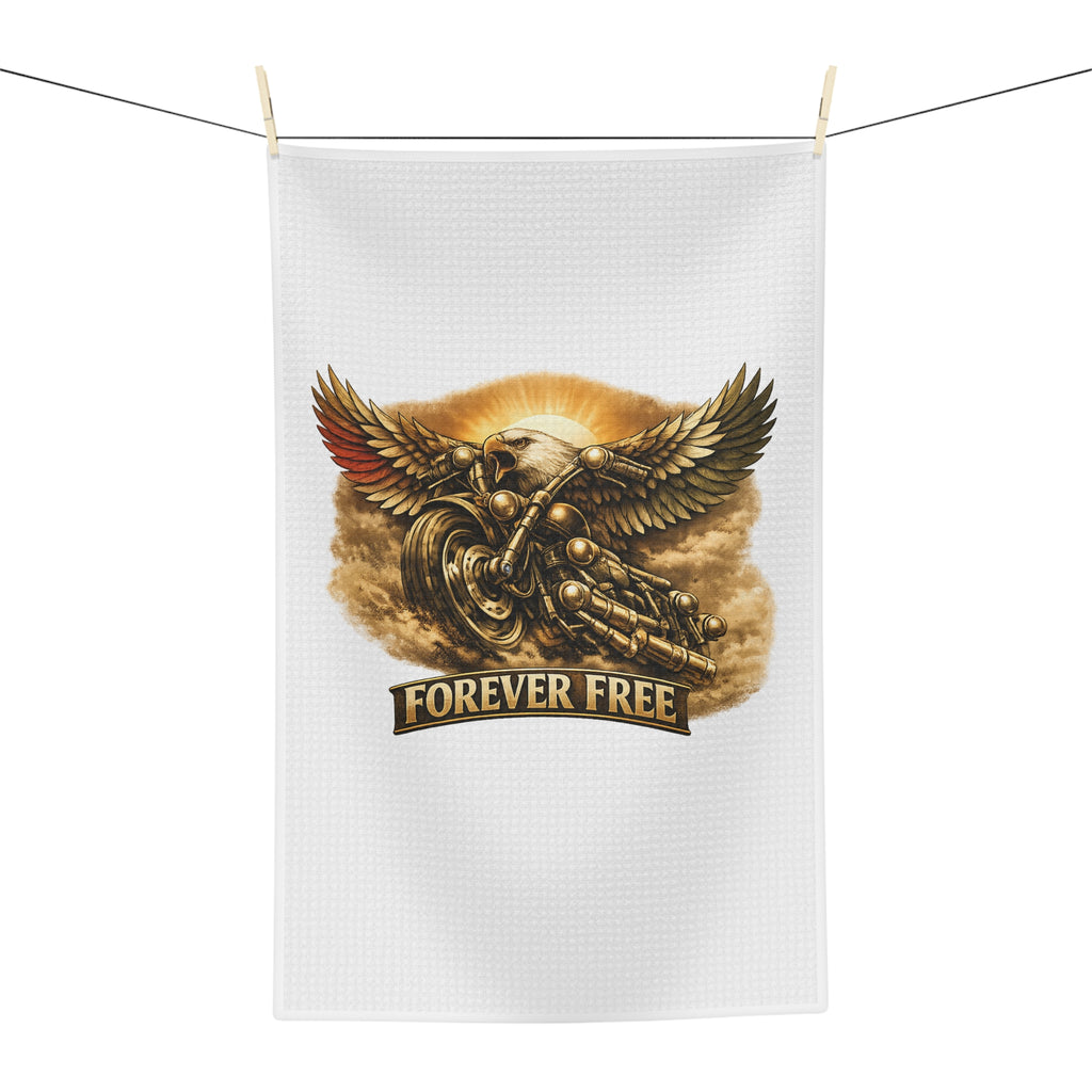 Forever Free Eagle Tea Towel - detail gold patriotic design close-up
