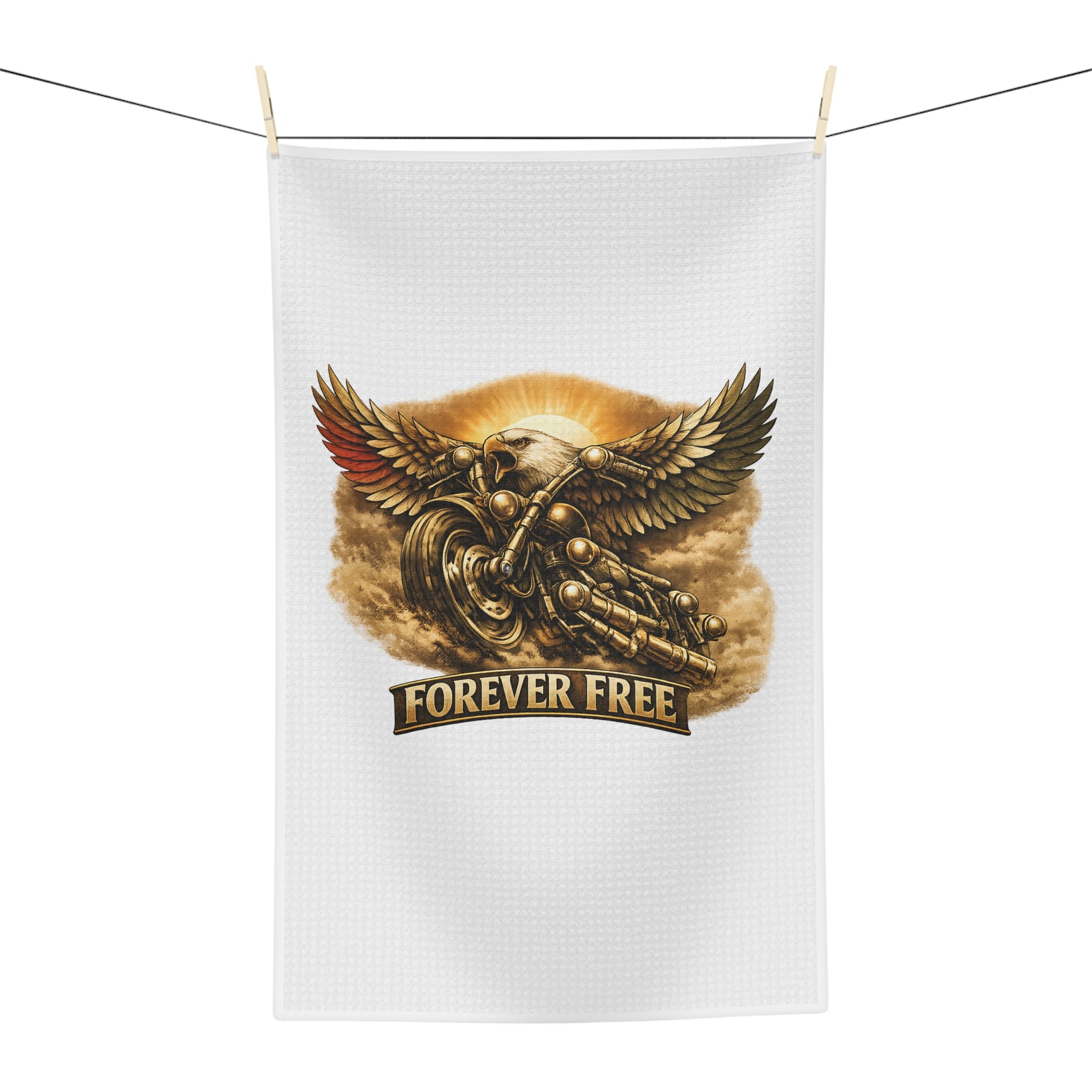 Forever Free Eagle Tea Towel - detail gold patriotic design close-up