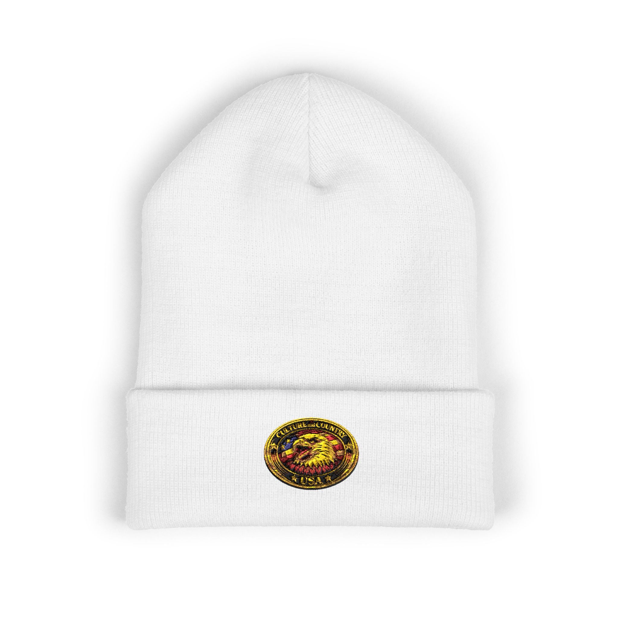 CULUSA Embroidered Eagle USA Flag Classic Cuffed Knit Hat | Patriotic Beanie
