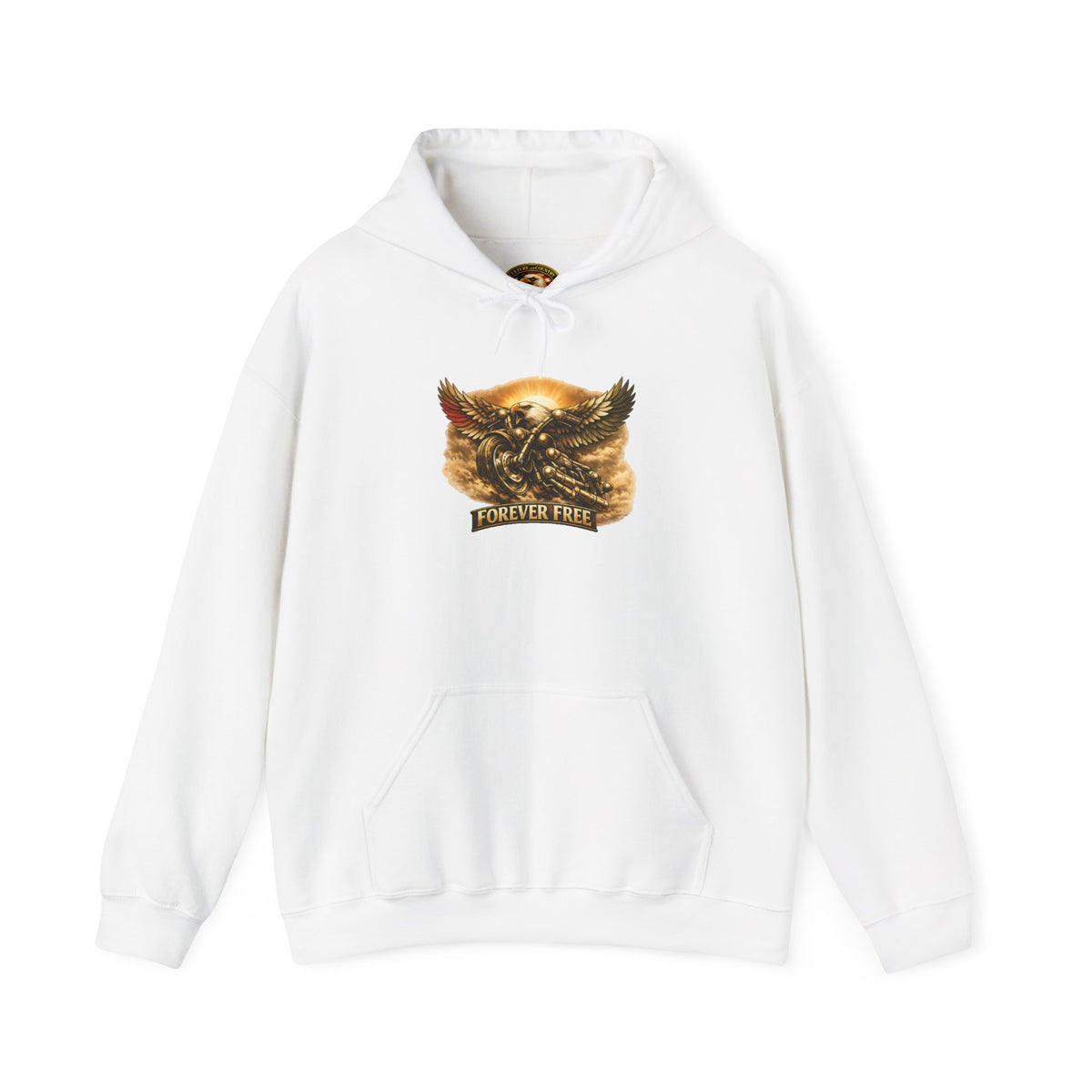 Forever Free Eagle on Motorcycle | Hoodie | Patriotic Gold