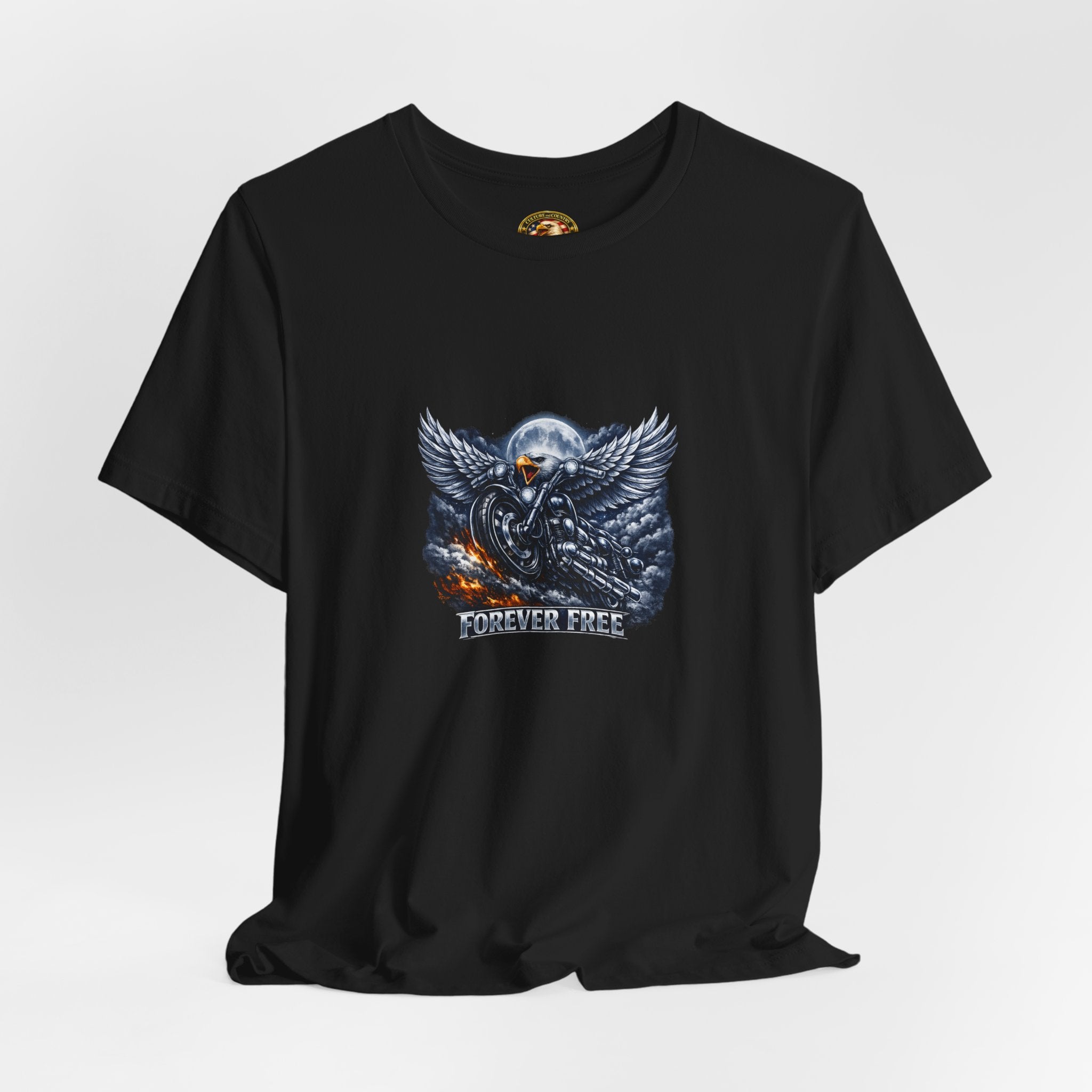 Forever Free Eagle Blue Silver T-Shirt - front patriotic blue silver eagle  graphic